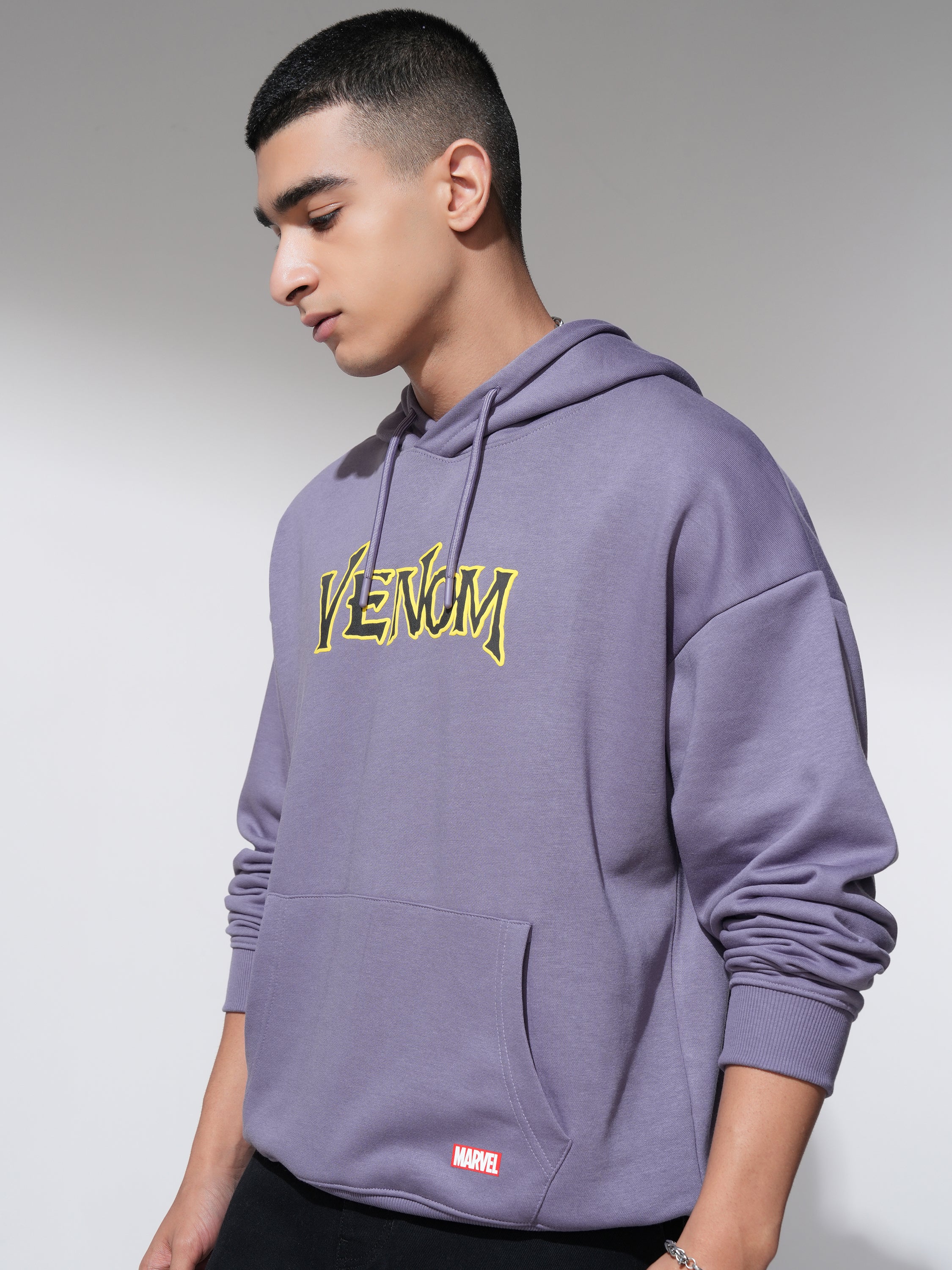 Marvel By Highlander Men Purple Venom Hooded Pullover Sweatshirt - Purple - Image 4