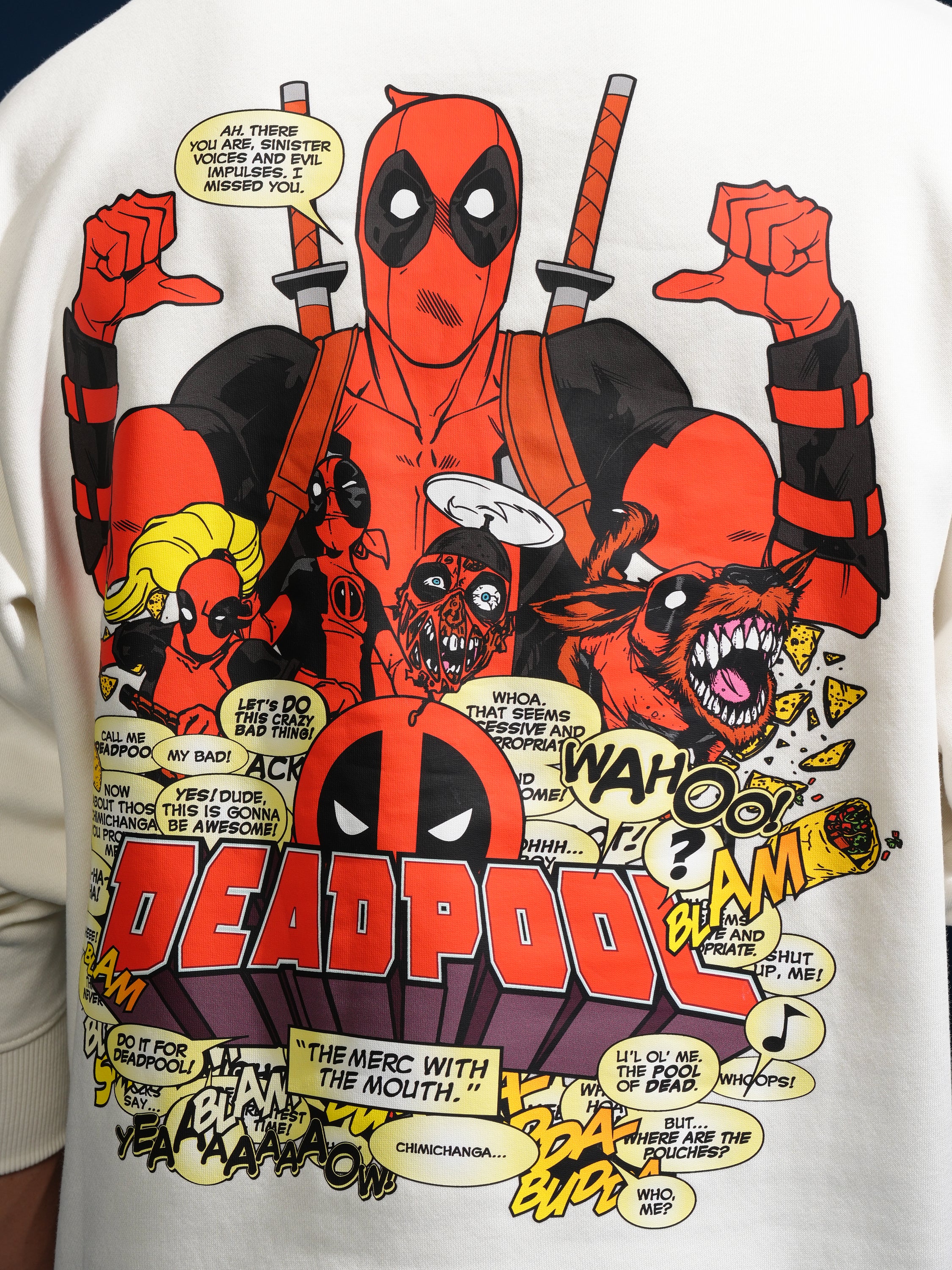 Marvel By Highlander Men White Deadpool Round Neck Pullover Sweatshirt - White - Image 7