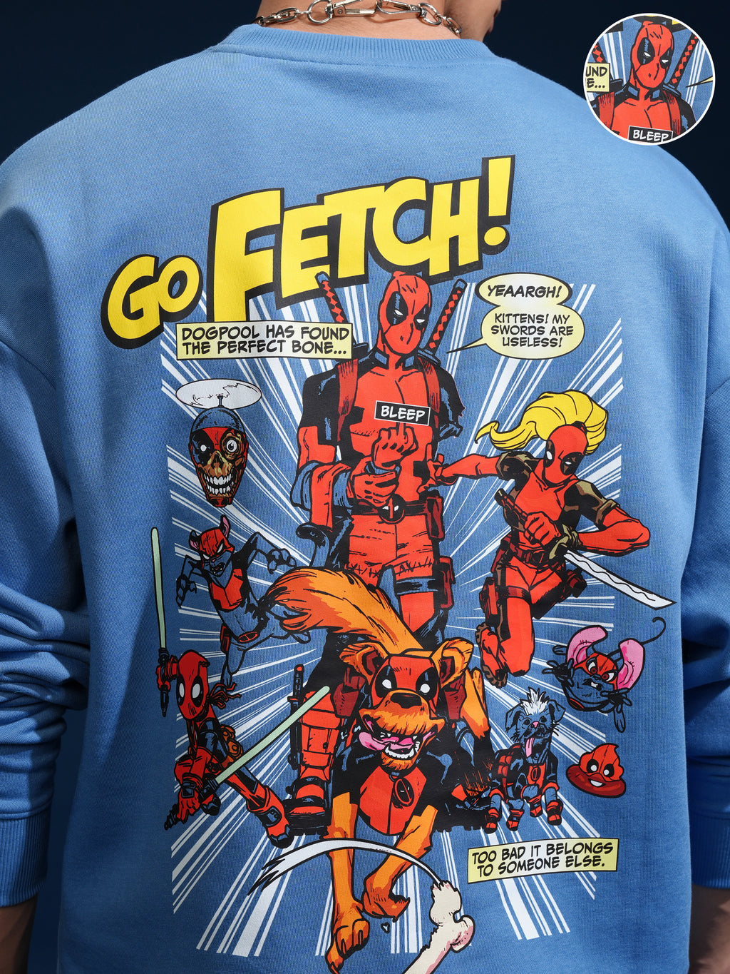 Marvel By Highlander Men Blue Deadpool Round Neck Pullover Sweatshirt - Blue - Image 5
