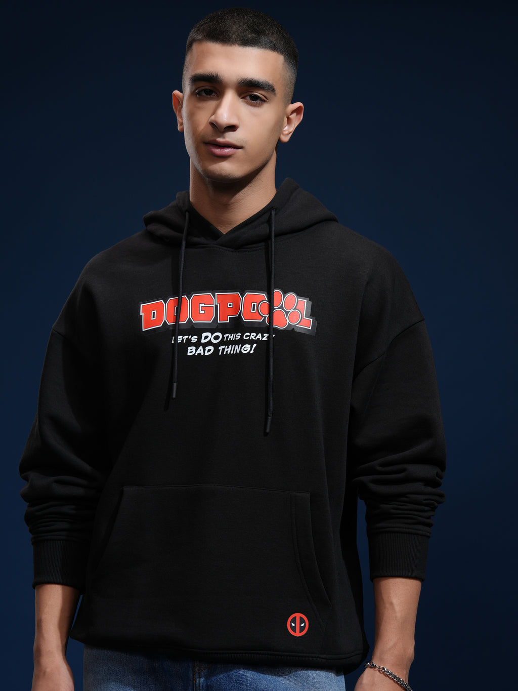 Marvel By Highlander Men Black Dogpool Hooded Pullover Sweatshirt - Black - Image 3