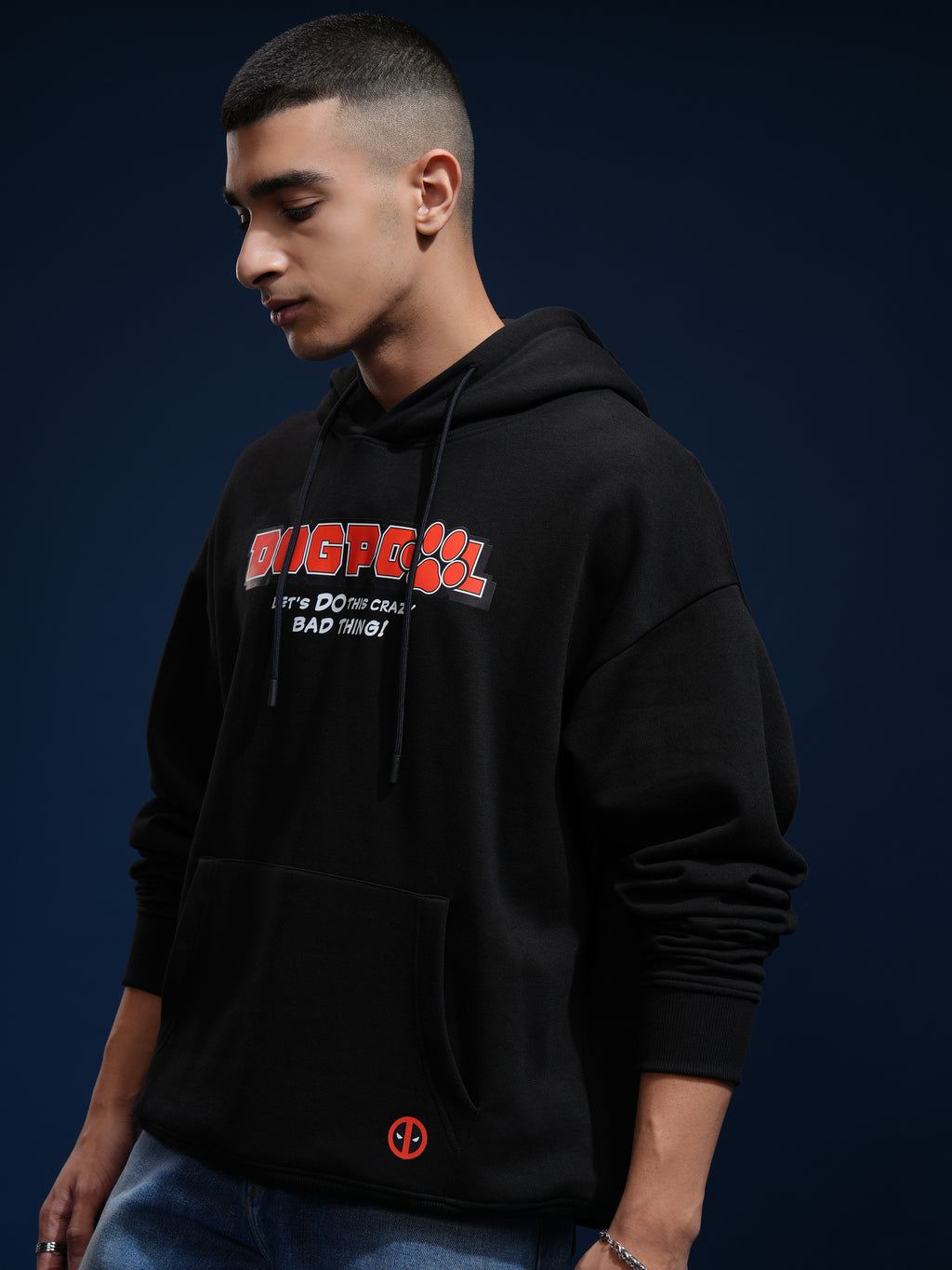 Marvel By Highlander Men Black Dogpool Hooded Pullover Sweatshirt - Black - Image 4