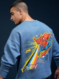 Marvel By Highlander Men Blue Spider-Man Round Neck Pullover Sweatshirt - Blue - Image 1