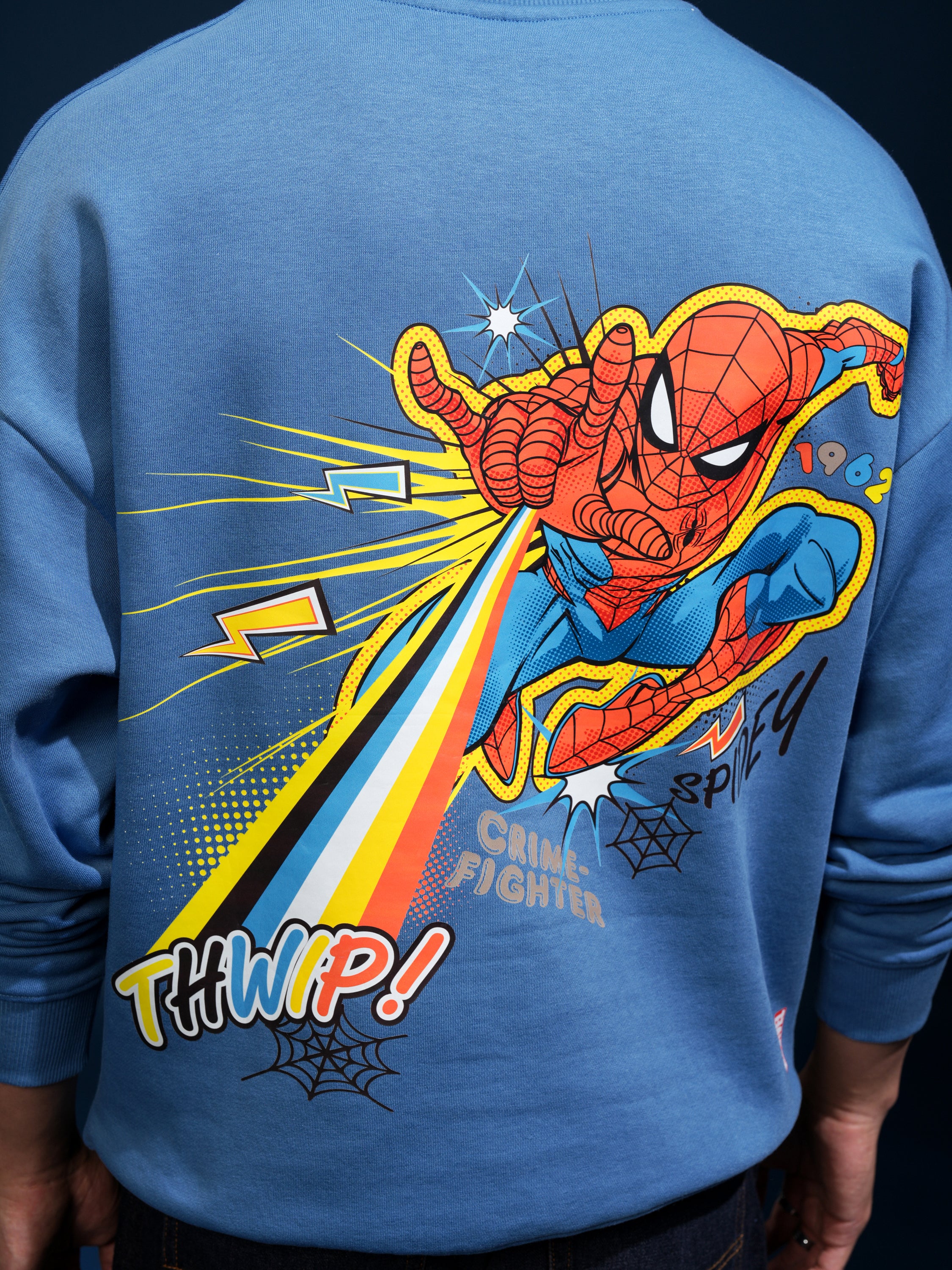 Marvel By Highlander Men Blue Spider-Man Round Neck Pullover Sweatshirt - Blue - Image 7