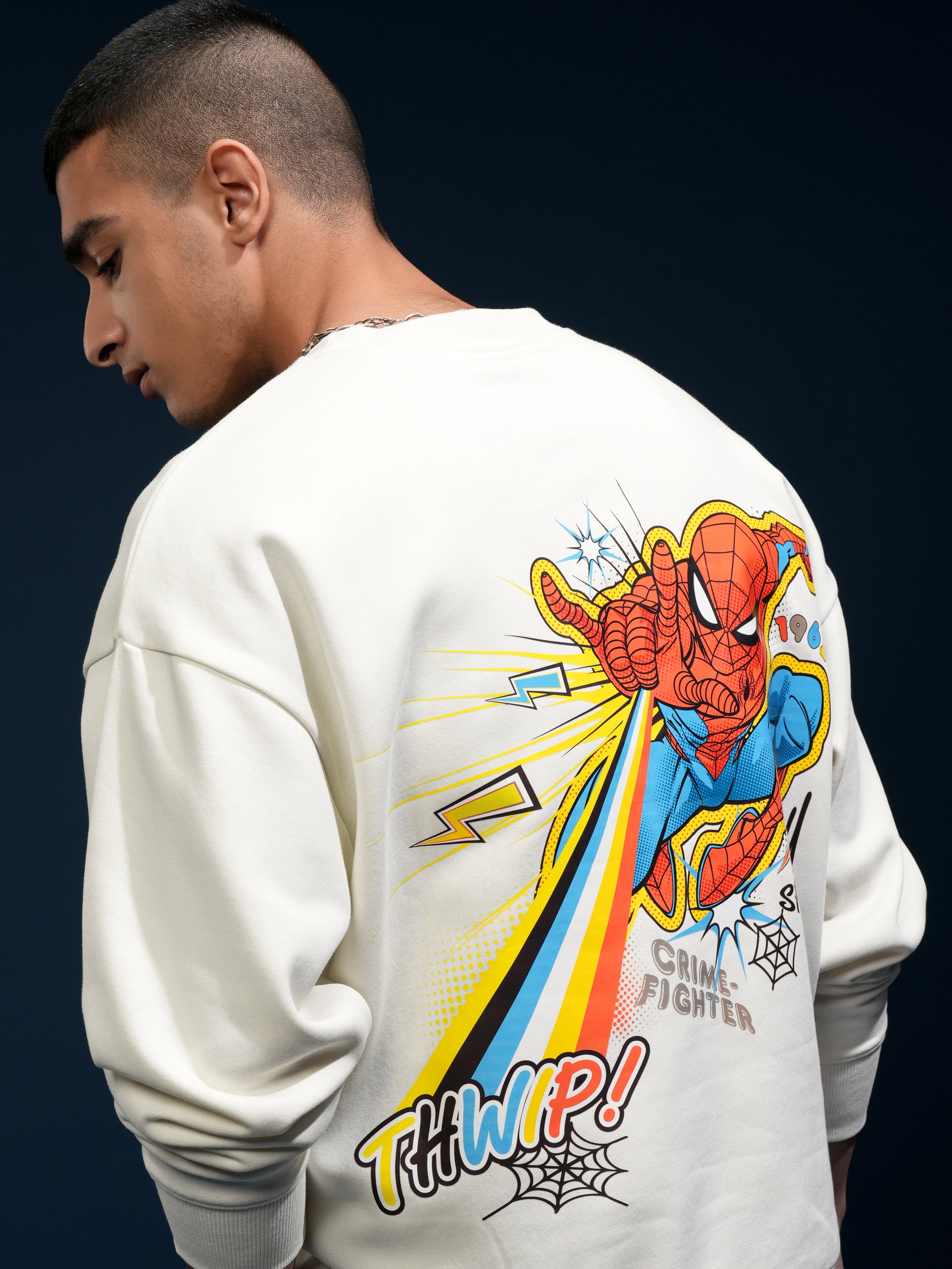 Marvel By Highlander Men White Spider-Man Round Neck Pullover Sweatshirt - White - Image 1