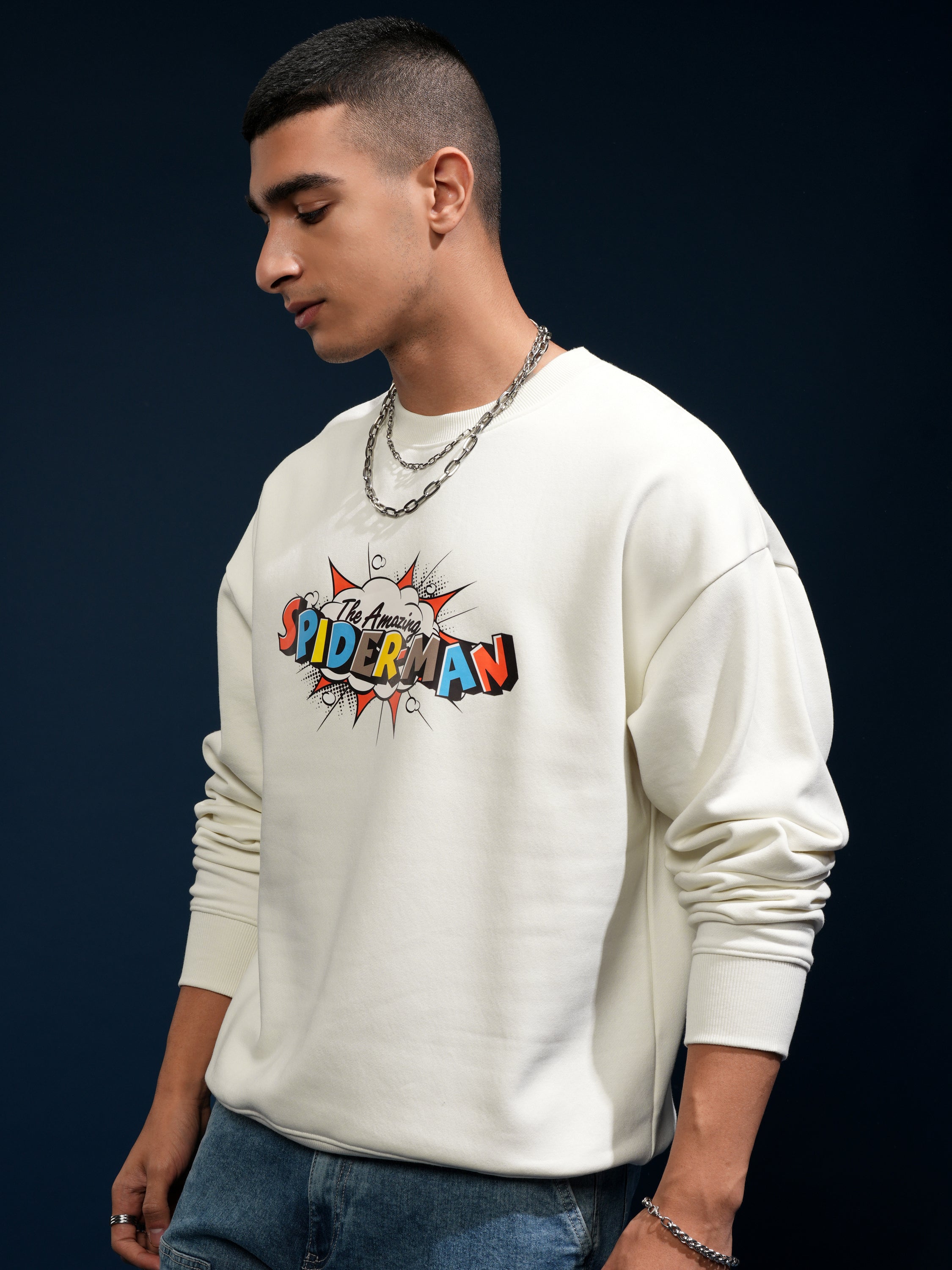 Marvel By Highlander Men White Spider-Man Round Neck Pullover Sweatshirt - White - Image 4