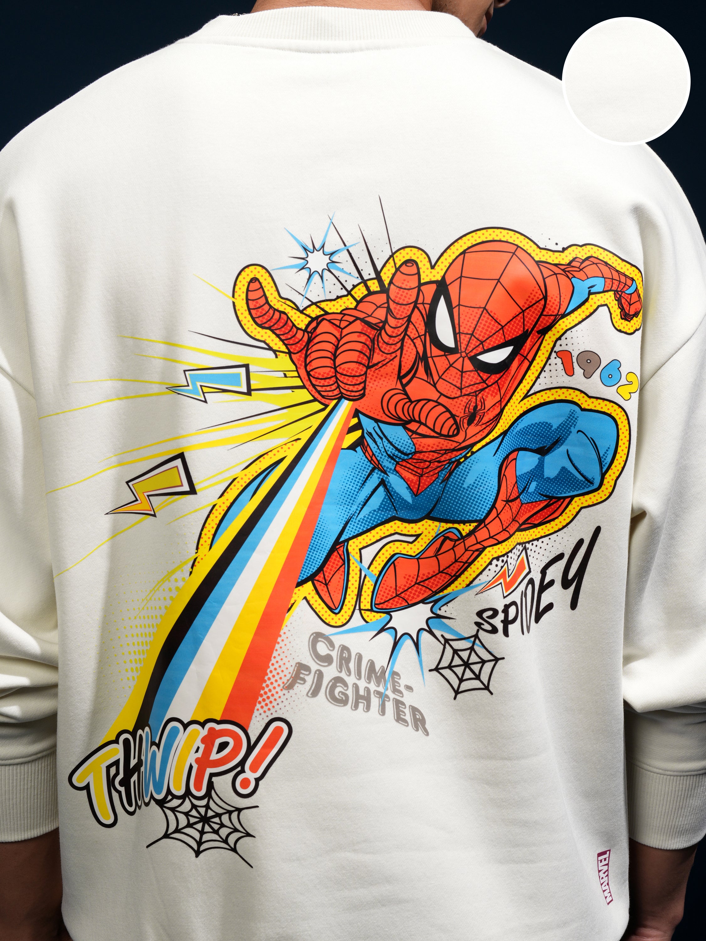 Marvel By Highlander Men White Spider-Man Round Neck Pullover Sweatshirt - White - Image 5