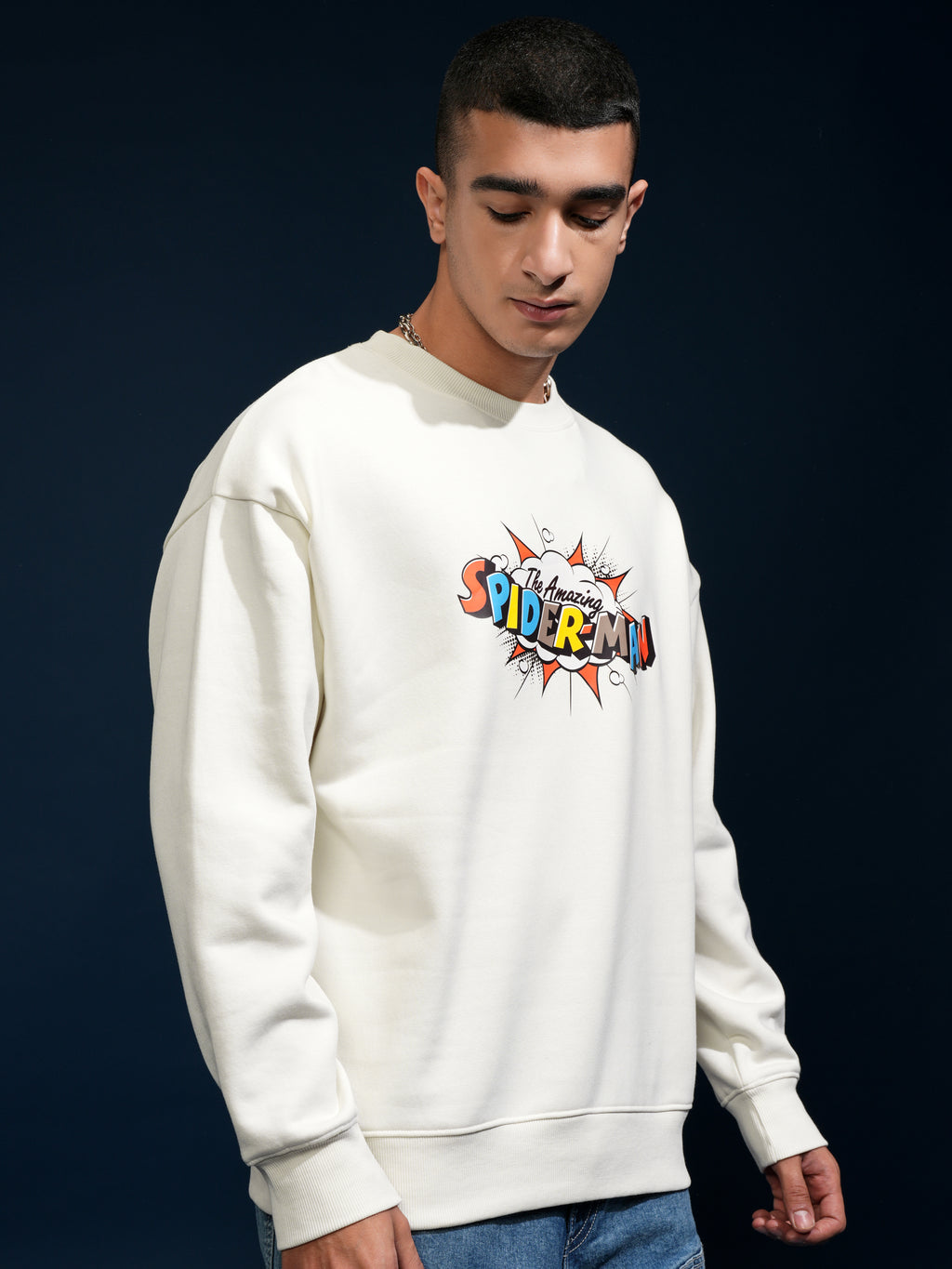 Marvel By Highlander Men White Spider-Man Round Neck Pullover Sweatshirt - White - Image 6