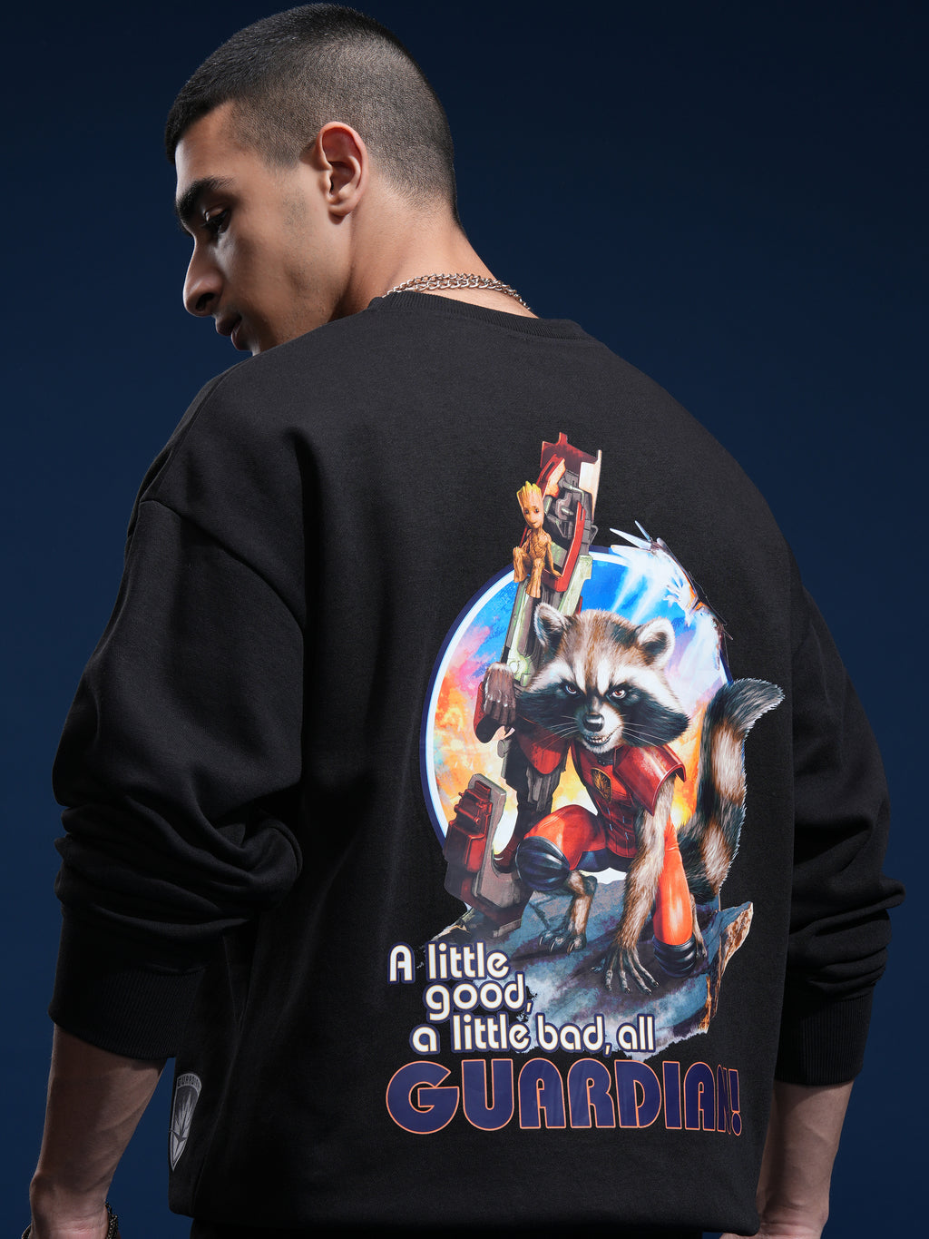Marvel By Highlander Men Black Guardians Of The Galaxy Round Neck Pullover Sweatshirt - Black - Image 1