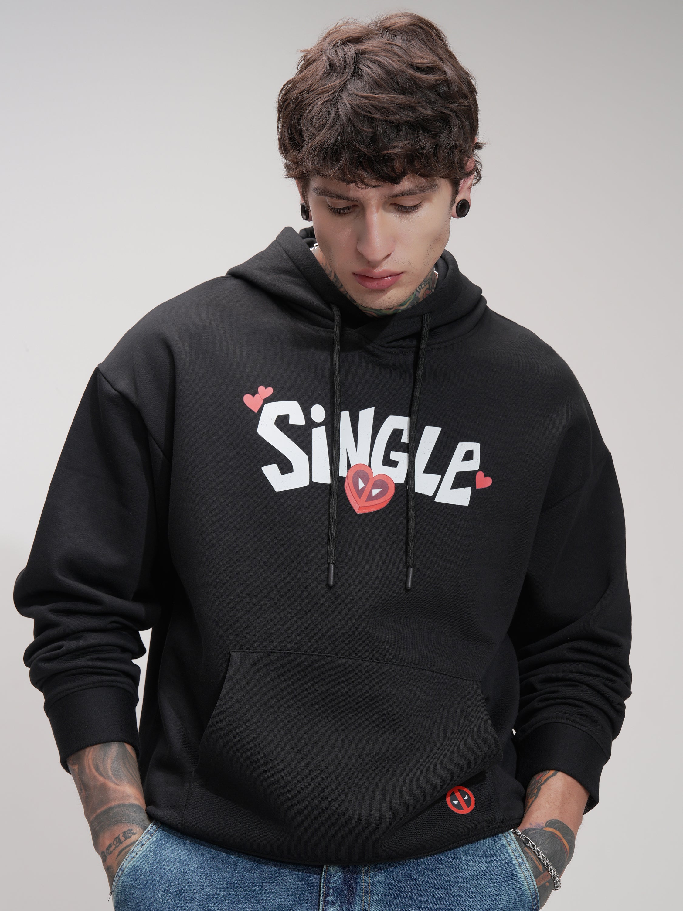 Marvel By Highlander Men Black Deadpool Hooded Pullover Sweatshirt - Black - Image 3