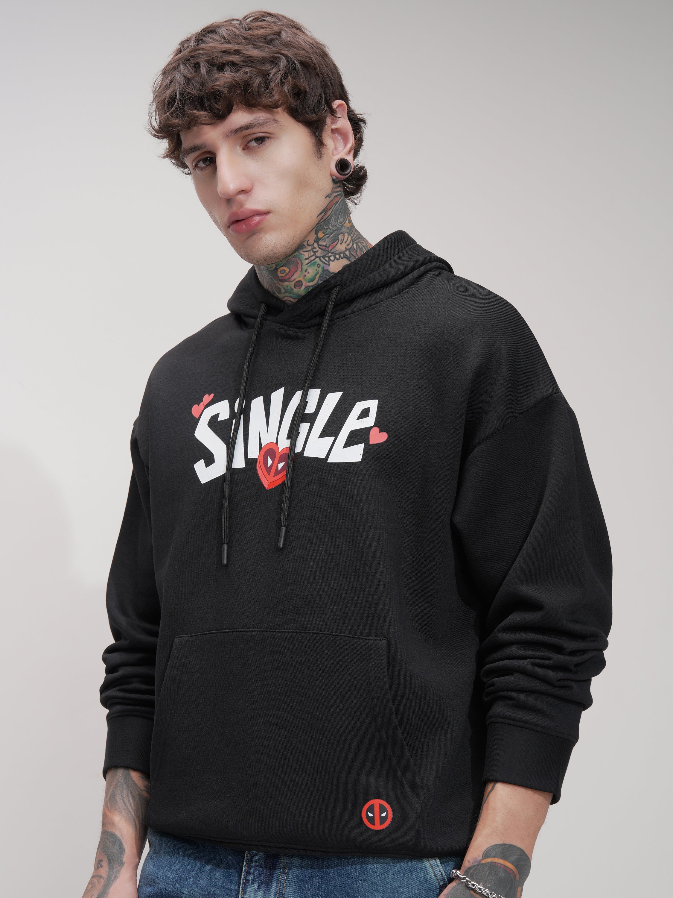 Marvel By Highlander Men Black Deadpool Hooded Pullover Sweatshirt - Black - Image 4