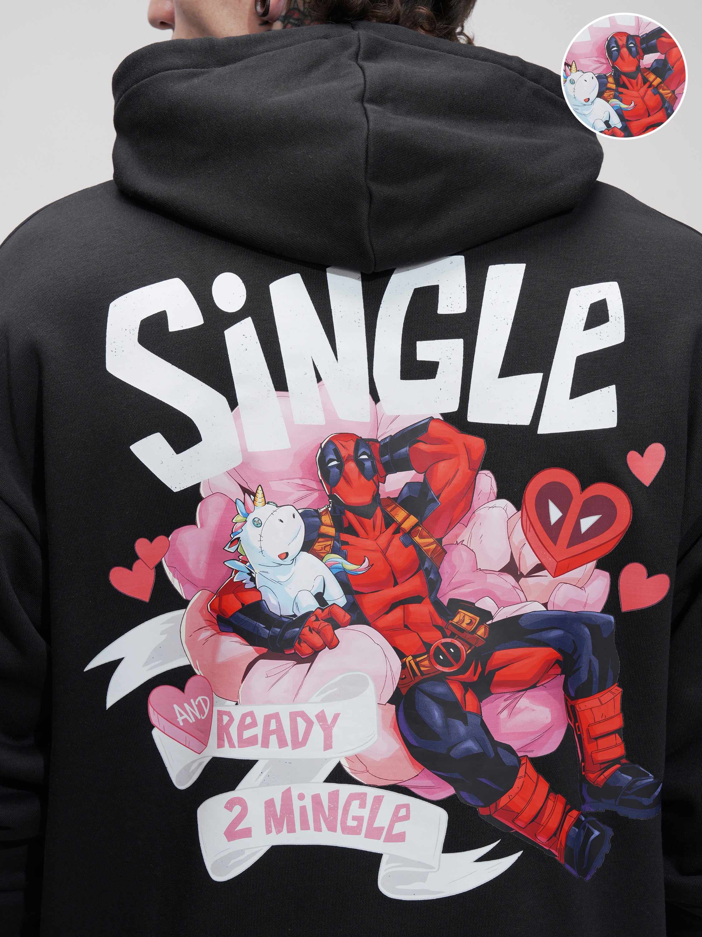 Marvel By Highlander Men Black Deadpool Hooded Pullover Sweatshirt - Black - Image 5