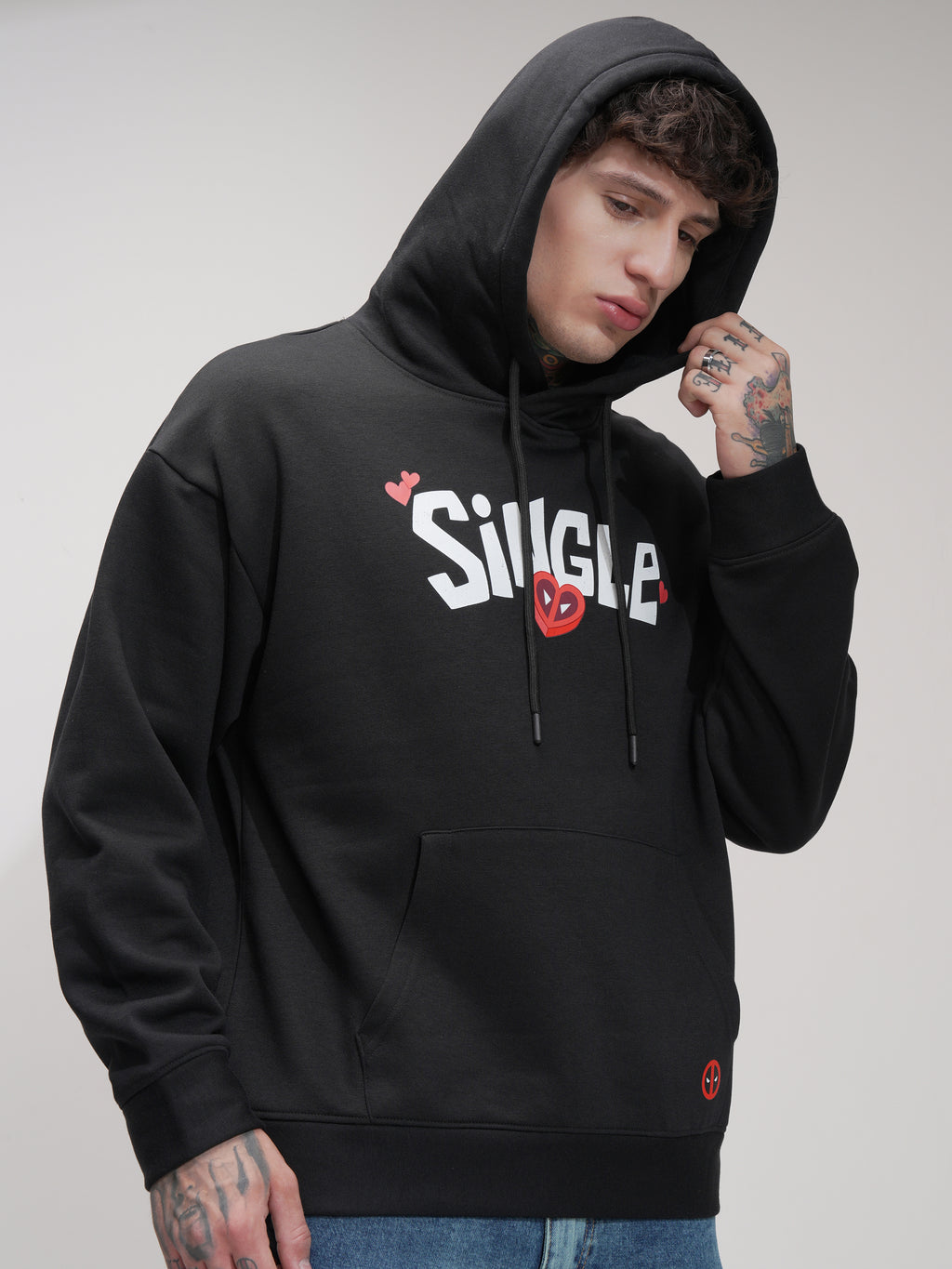 Marvel By Highlander Men Black Deadpool Hooded Pullover Sweatshirt - Black - Image 6