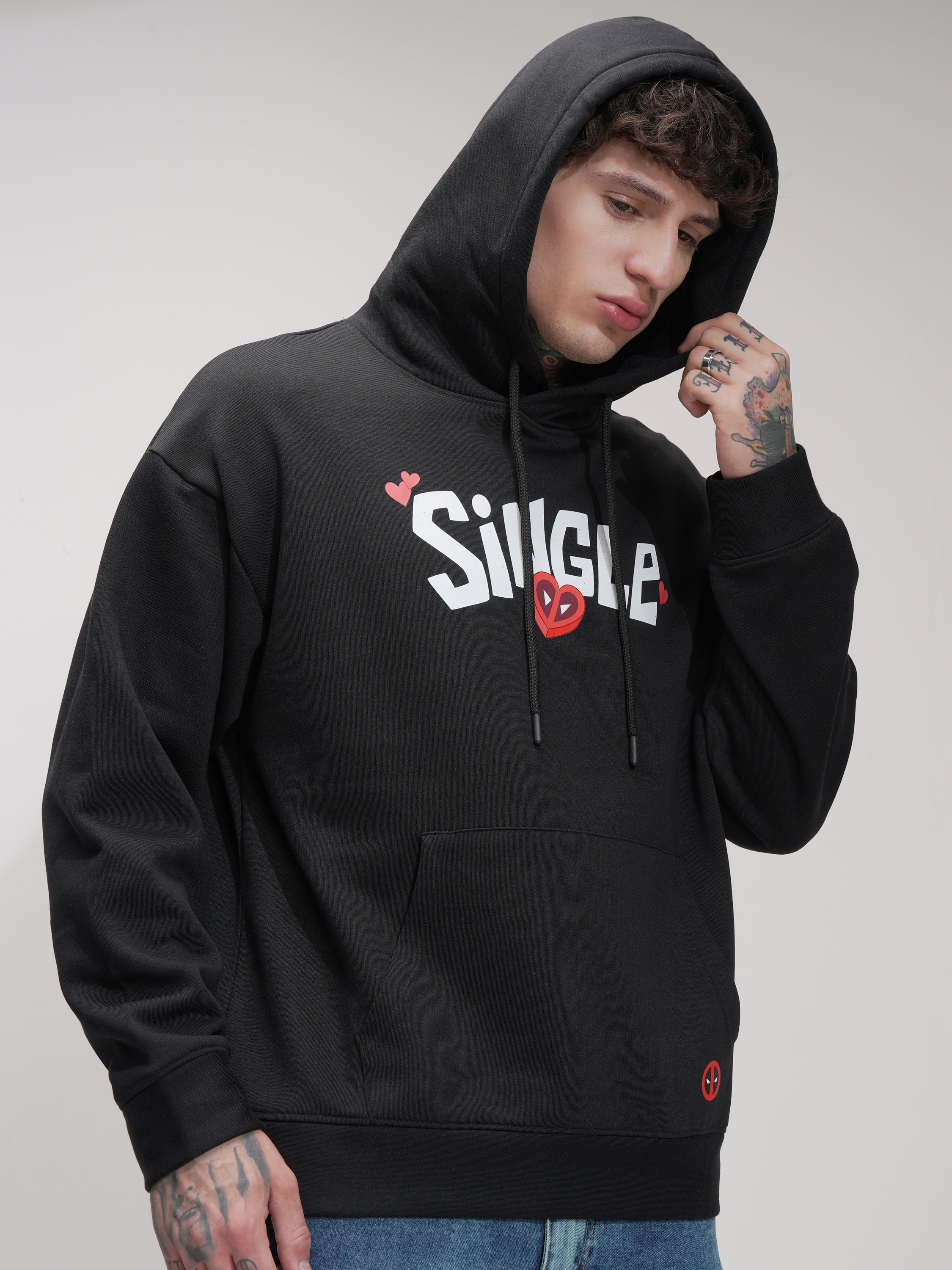 Marvel By Highlander Men Black Deadpool Hooded Pullover Sweatshirt - Black - Image 6