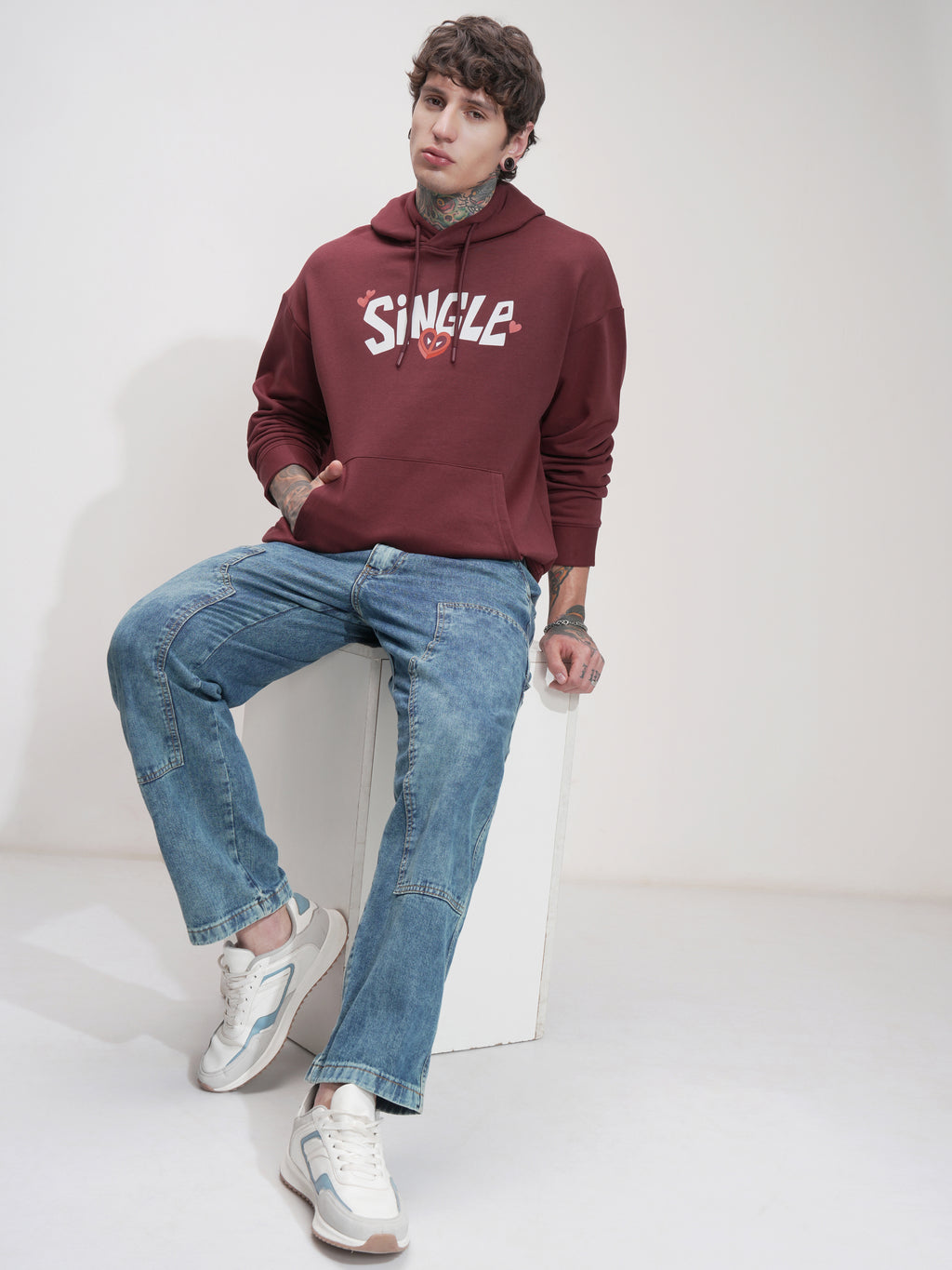 Marvel By Highlander Men Maroon Deadpool Hooded Pullover Sweatshirt - Maroon - Image 2