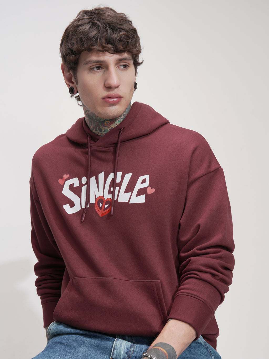 Marvel By Highlander Men Maroon Deadpool Hooded Pullover Sweatshirt - Maroon - Image 3