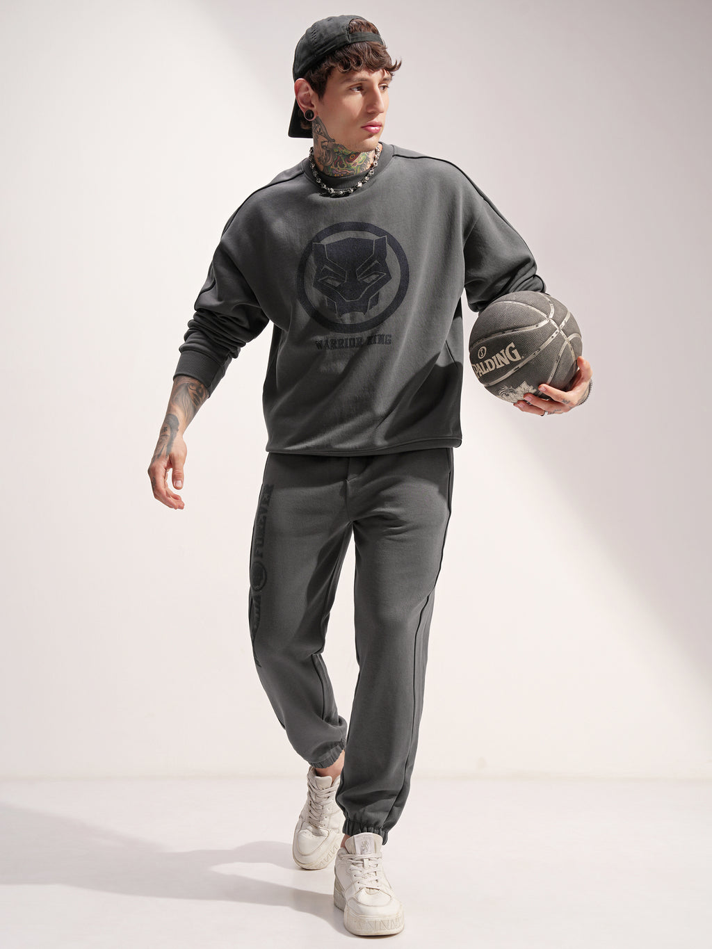 Marvel By Highlander Men Grey Black Panther Round Neck Pullover Sweatshirt - Grey - Image 2