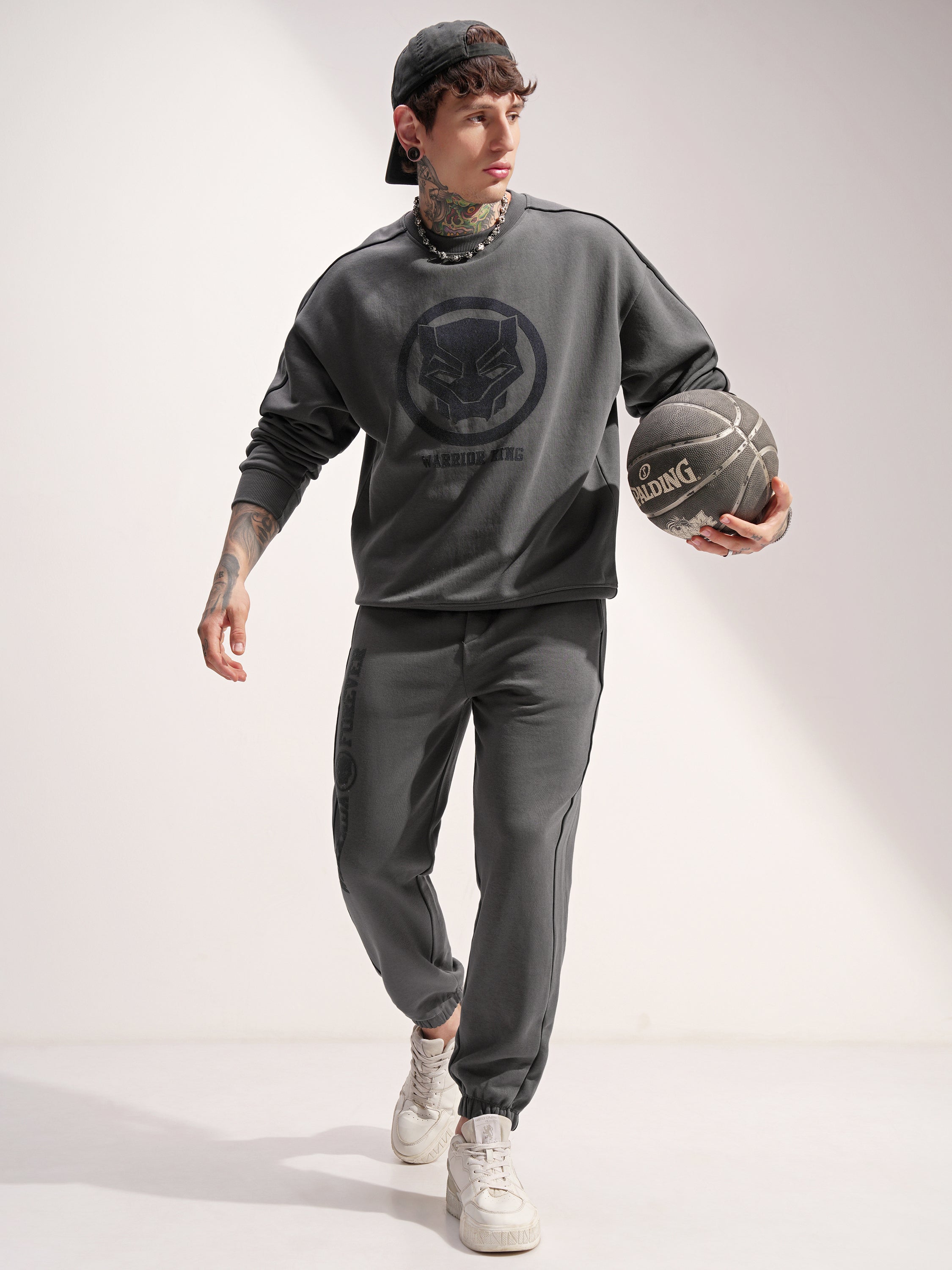 Marvel By Highlander Men Grey Black Panther Round Neck Pullover Sweatshirt - Grey - Image 2