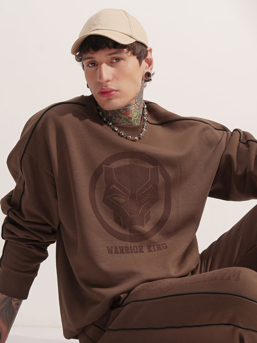 Marvel By Highlander Men Brown Black Panther Round Neck Pullover Sweatshirt - Brown - Image 1