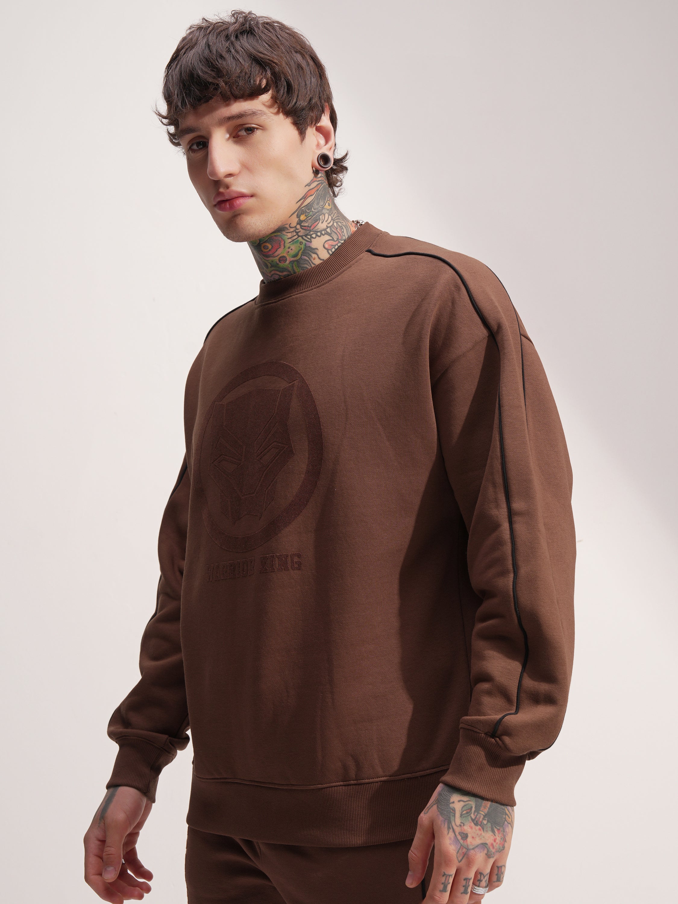 Marvel By Highlander Men Brown Black Panther Round Neck Pullover Sweatshirt - Brown - Image 4