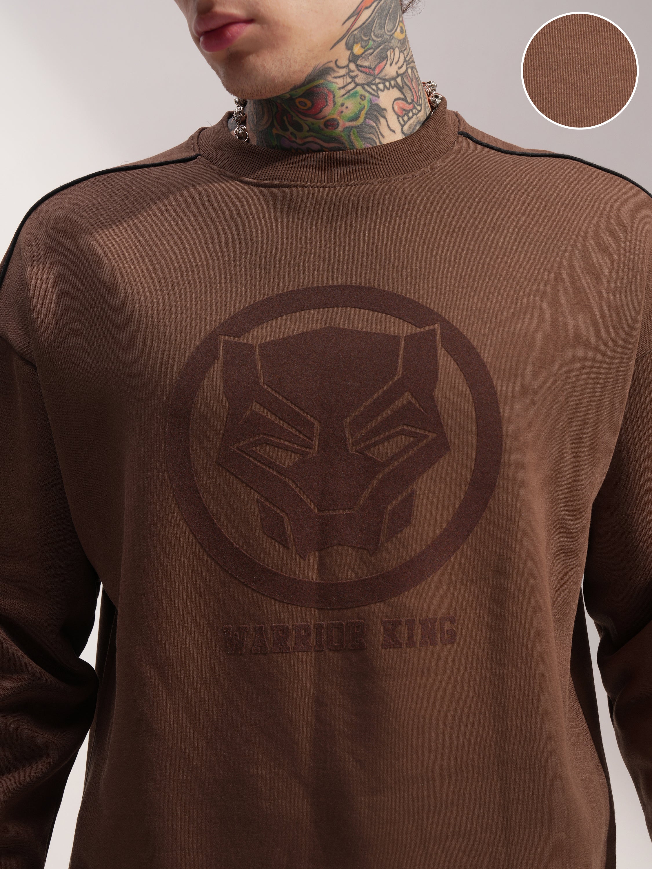 Marvel By Highlander Men Brown Black Panther Round Neck Pullover Sweatshirt - Brown - Image 5