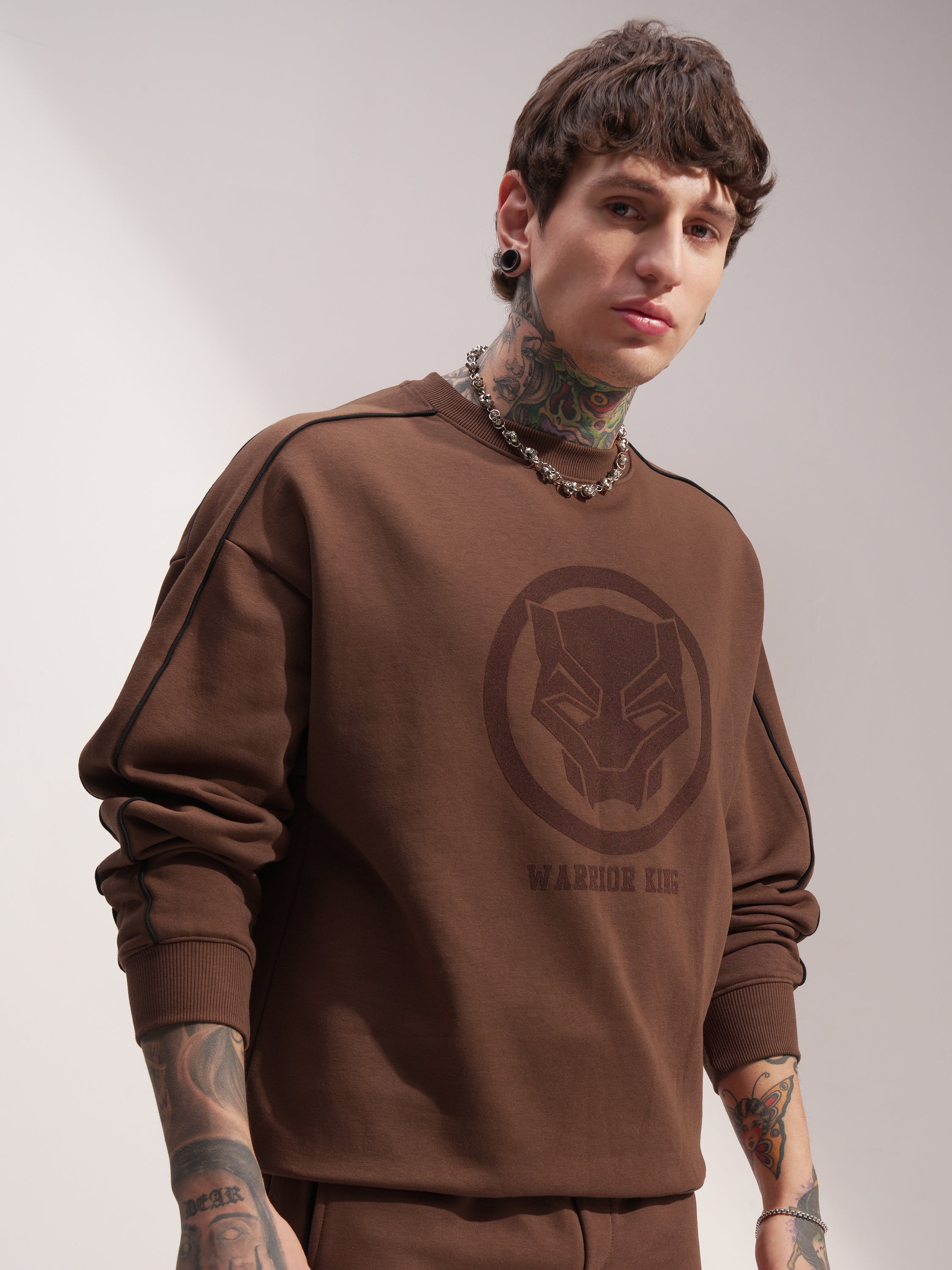 Marvel By Highlander Men Brown Black Panther Round Neck Pullover Sweatshirt - Brown - Image 6