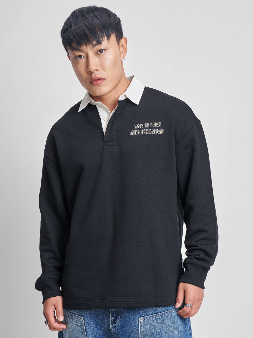 Marvel By Highlander Men Black Deadpool Shirt Collar Pullover Sweatshirt - Black - Image 3