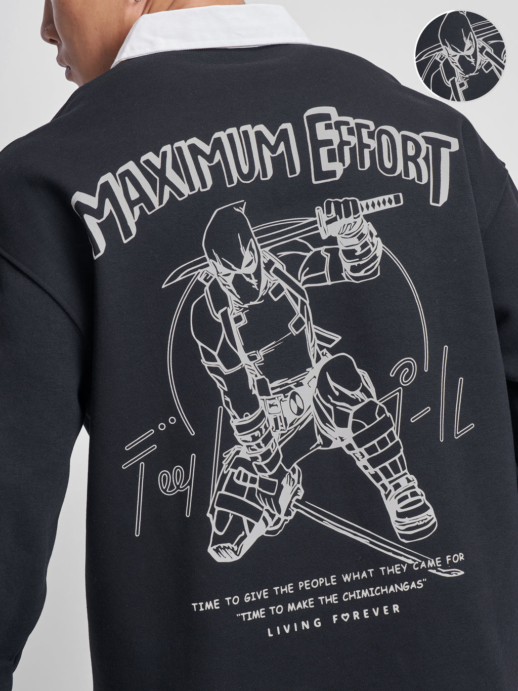 Marvel By Highlander Men Black Deadpool Shirt Collar Pullover Sweatshirt - Black - Image 5