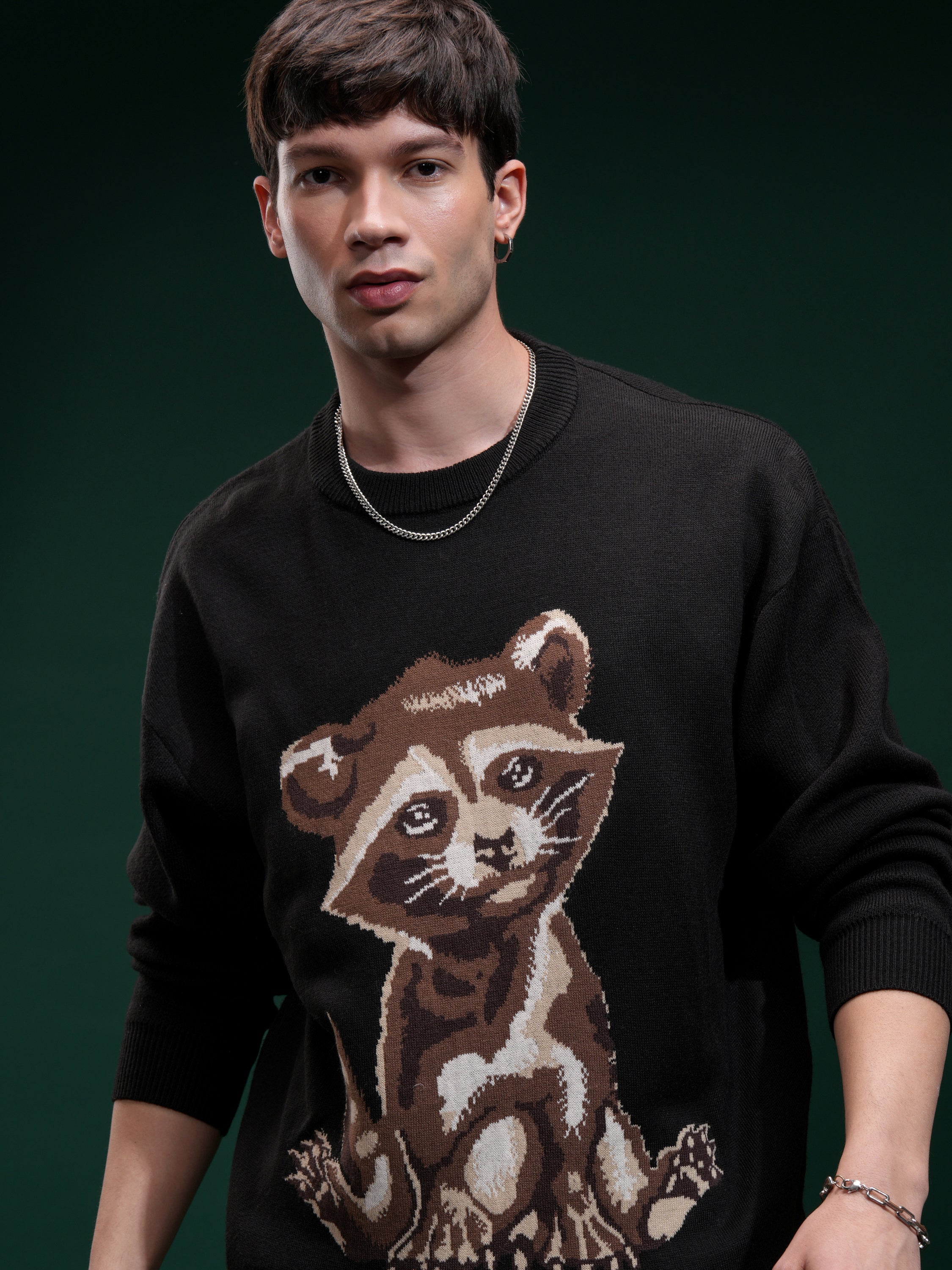 Marvel By Highlander Men Black Rocket Round Neck Pullover Sweater - Black - Image 1