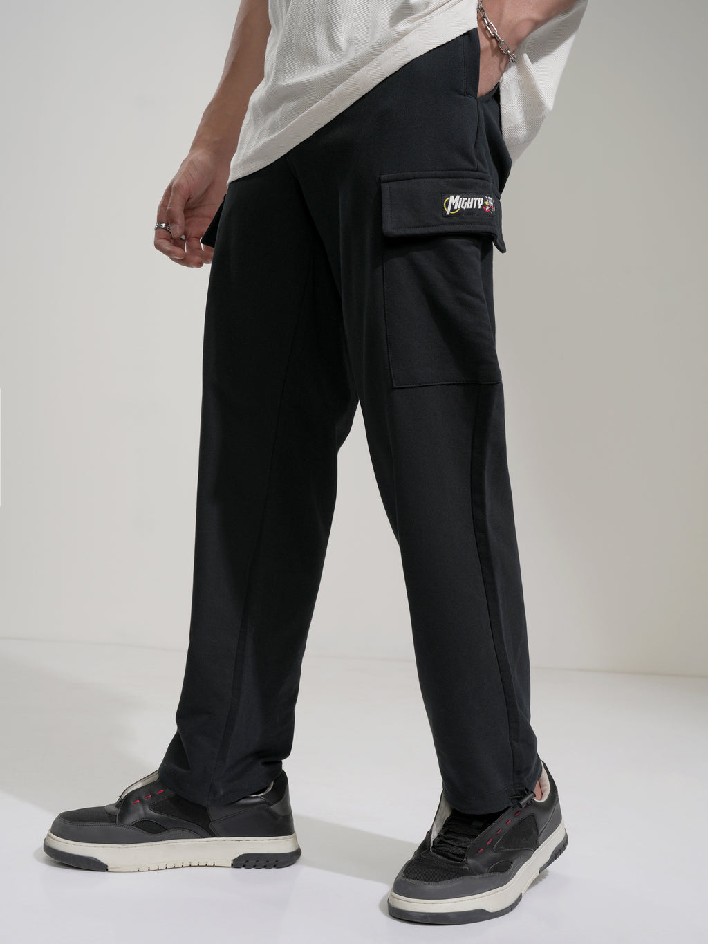 Marvel By Highlander Men Black Thor Slim Fit Solid Cargos - Black - Image 1