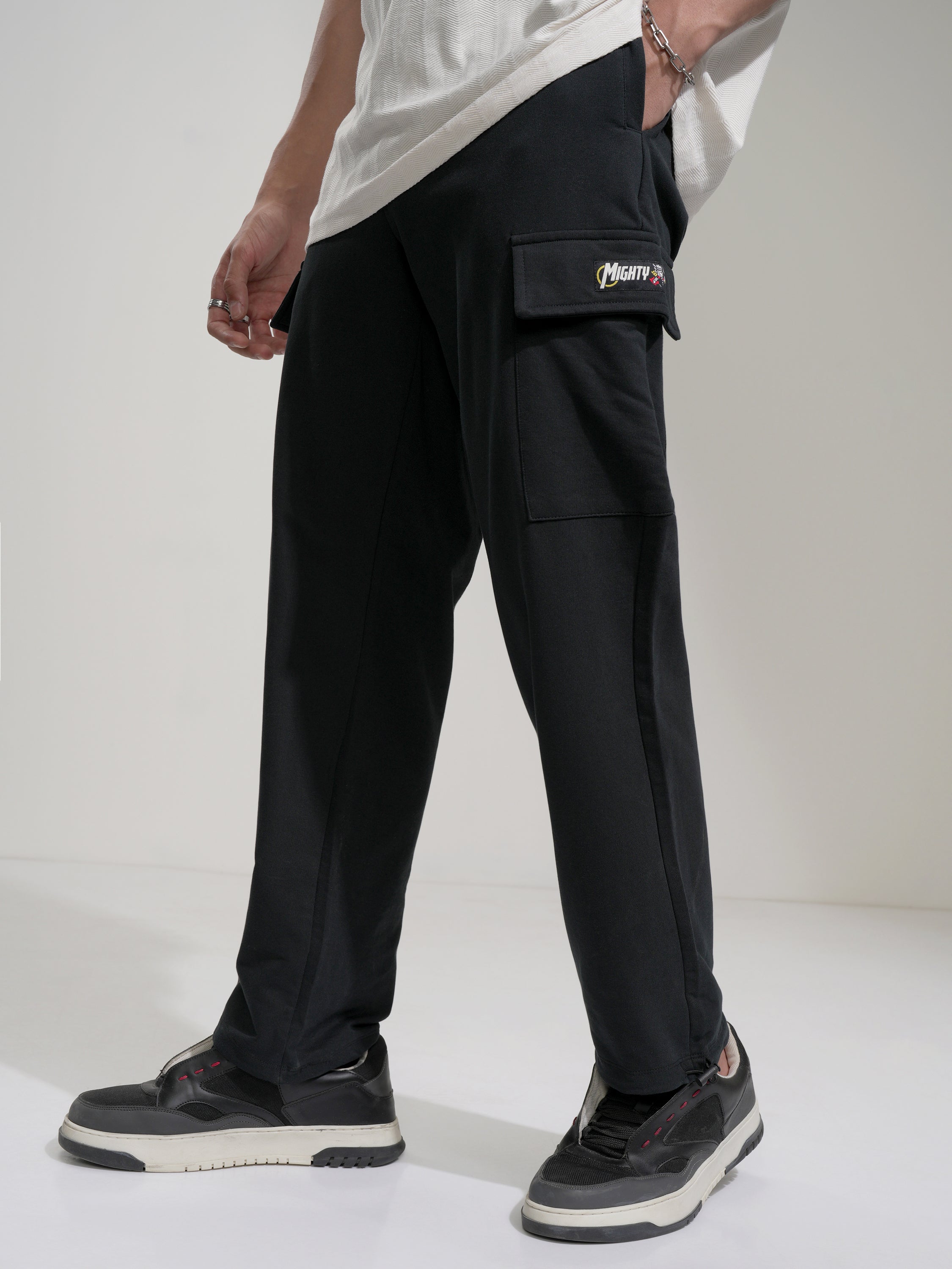Marvel By Highlander Men Black Thor Slim Fit Solid Cargos - Black - Image 1