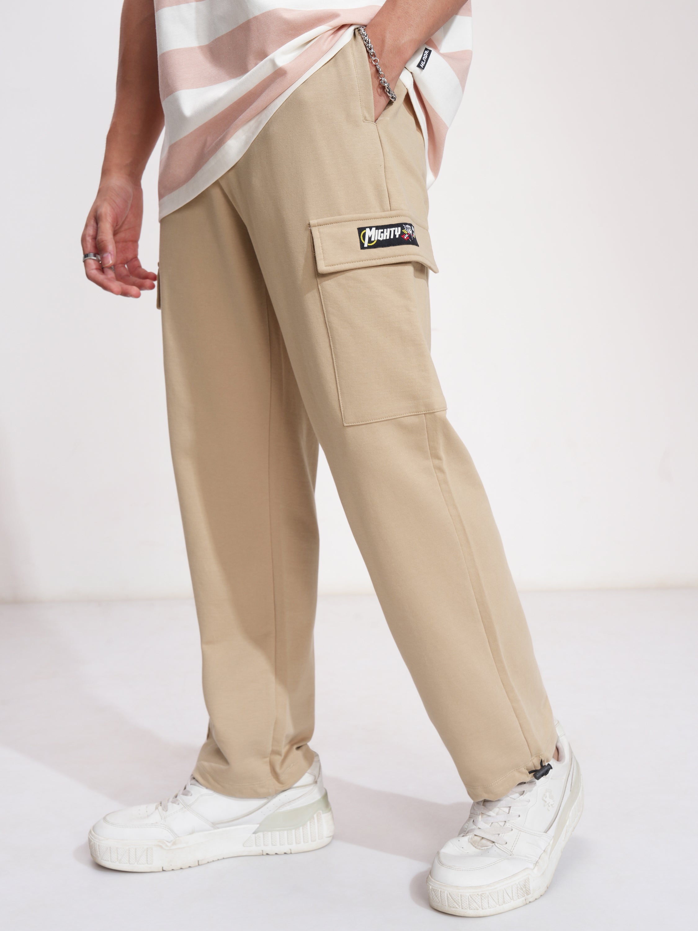 Marvel By Highlander Men Nude Mighty Thor Straight Fit Solid Cargos - Nude - Image 1