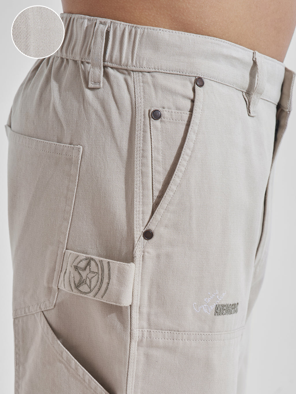 Marvel By Highlander Men Beige Avengers Baggy Fit Solid Cargos - Beige - Image 5