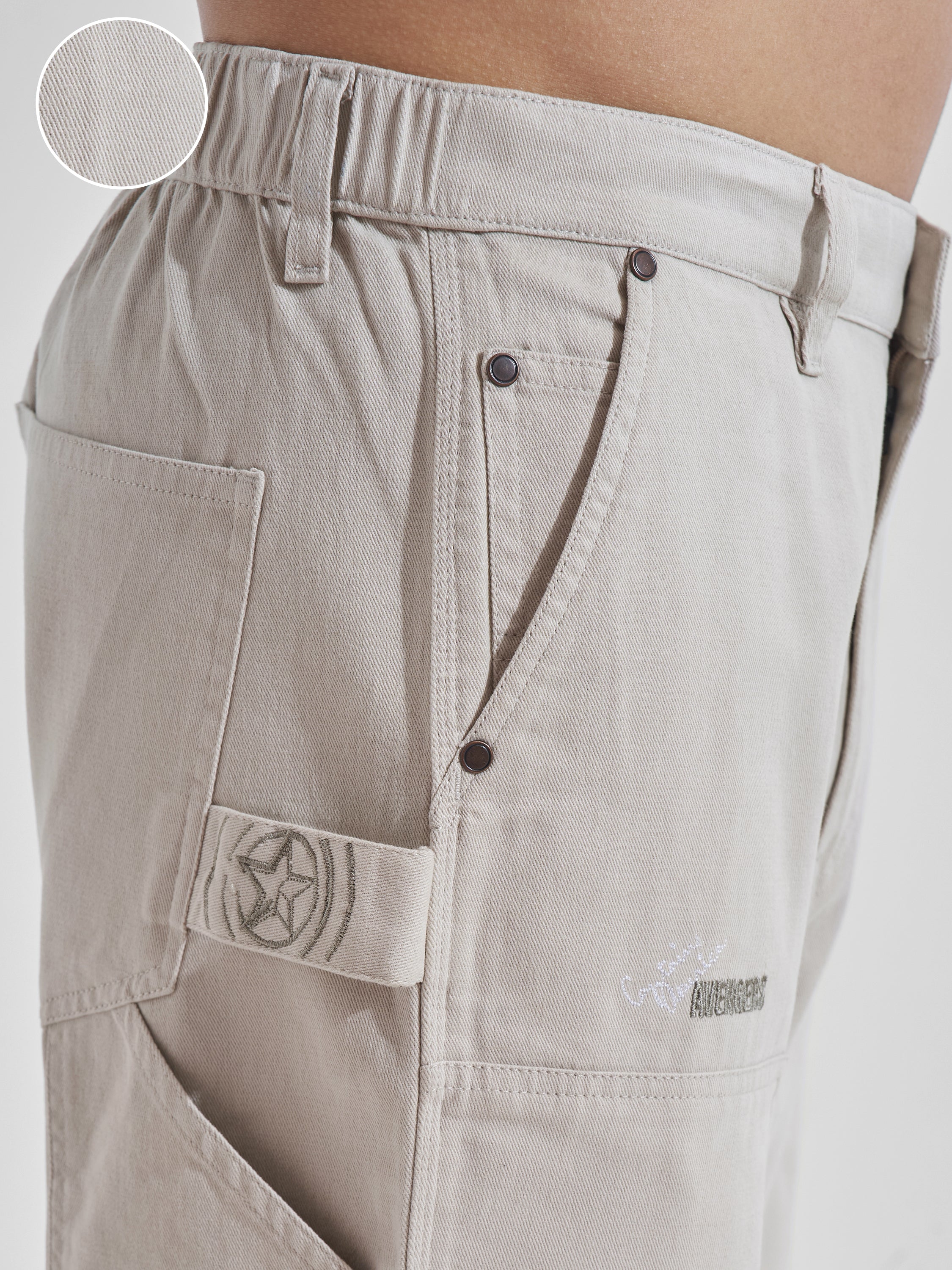 Marvel By Highlander Men Beige Avengers Baggy Fit Solid Cargos - Beige - Image 5