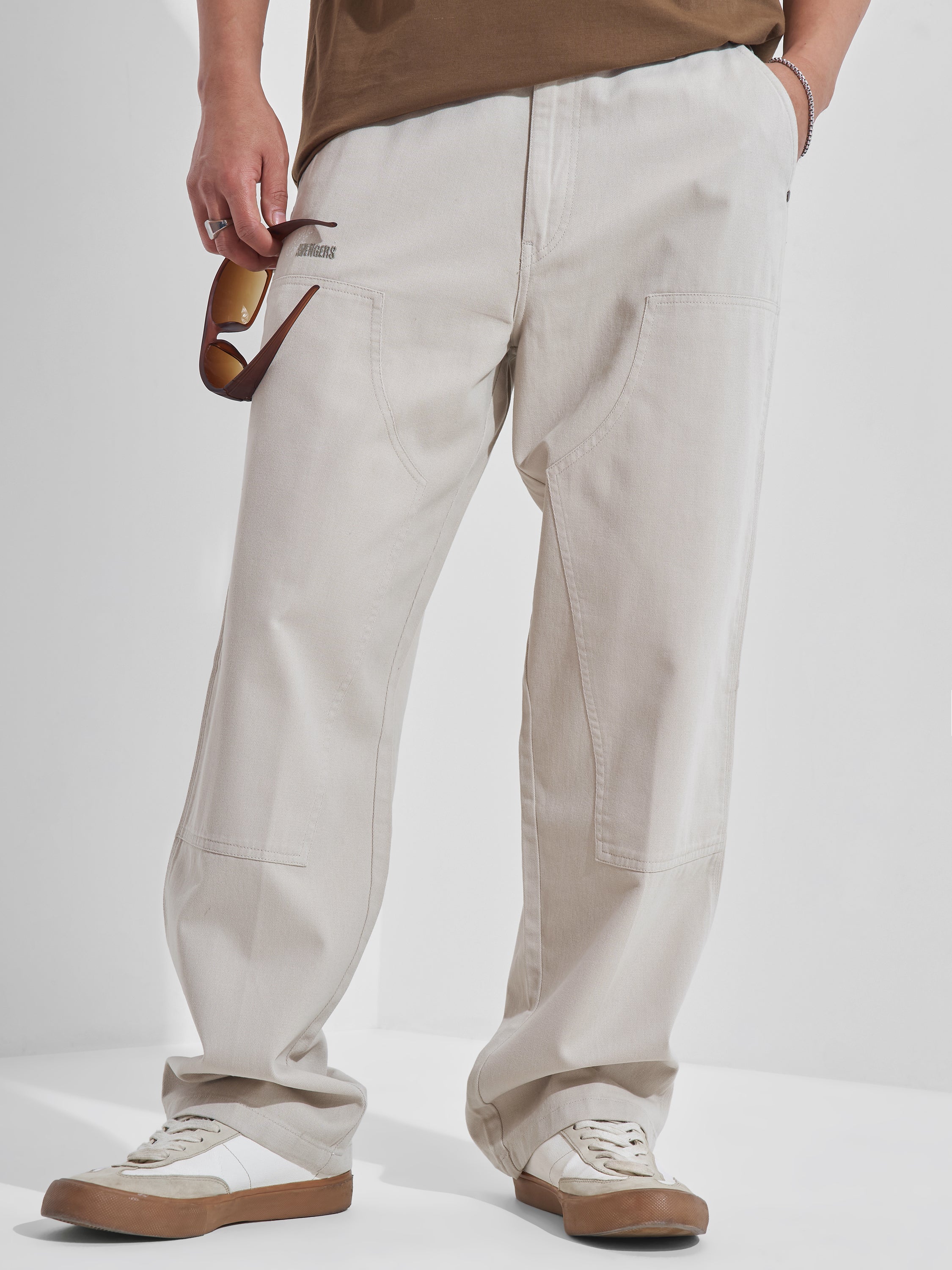 Marvel By Highlander Men Beige Avengers Baggy Fit Solid Cargos - Beige - Image 6
