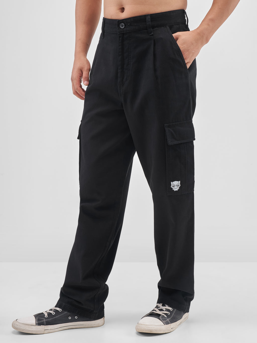Marvel By Highlander Men Black Black Panther Loose Fit Solid Cargos - Black - Image 4
