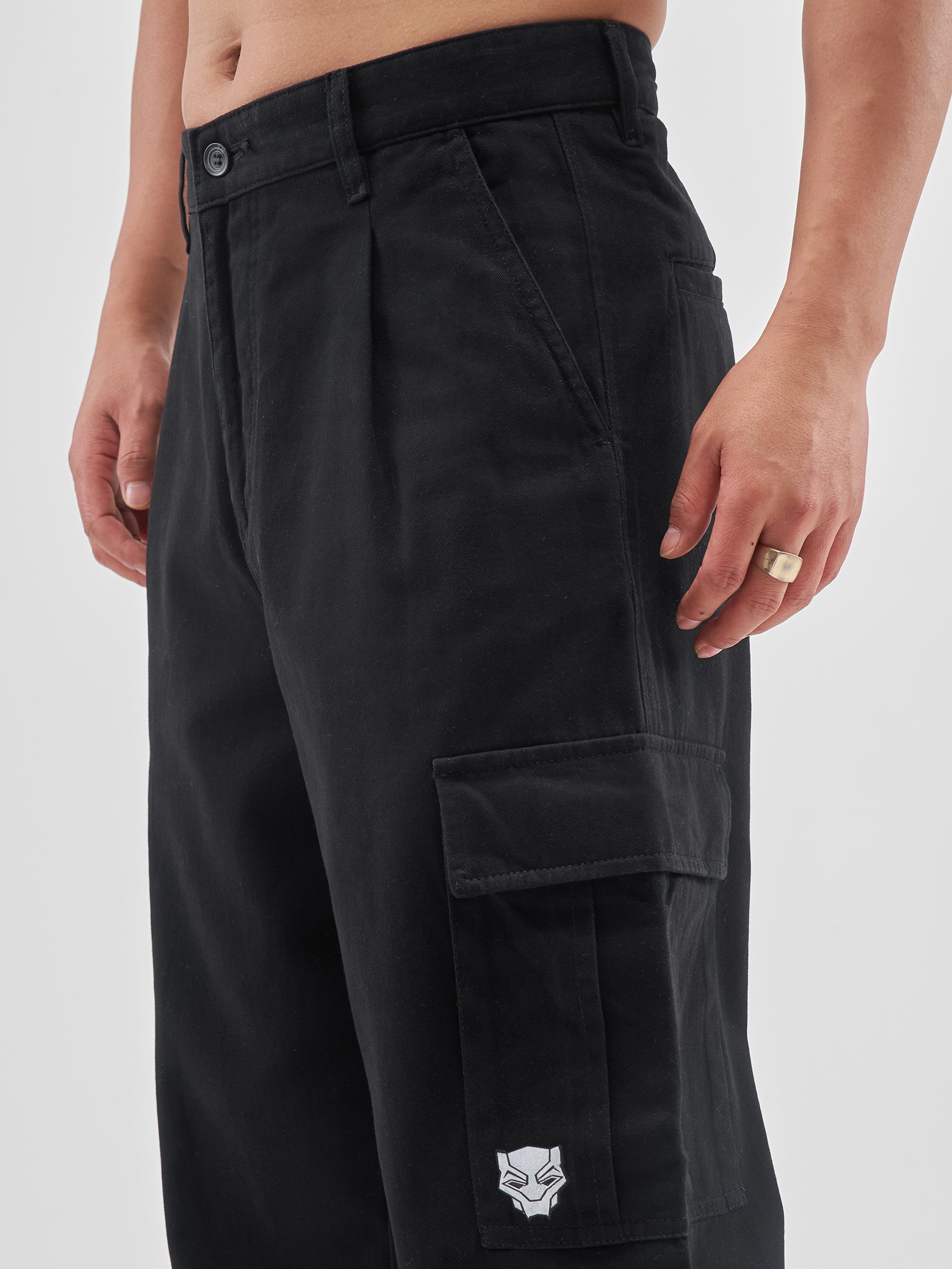 Marvel By Highlander Men Black Black Panther Loose Fit Solid Cargos - Black - Image 5