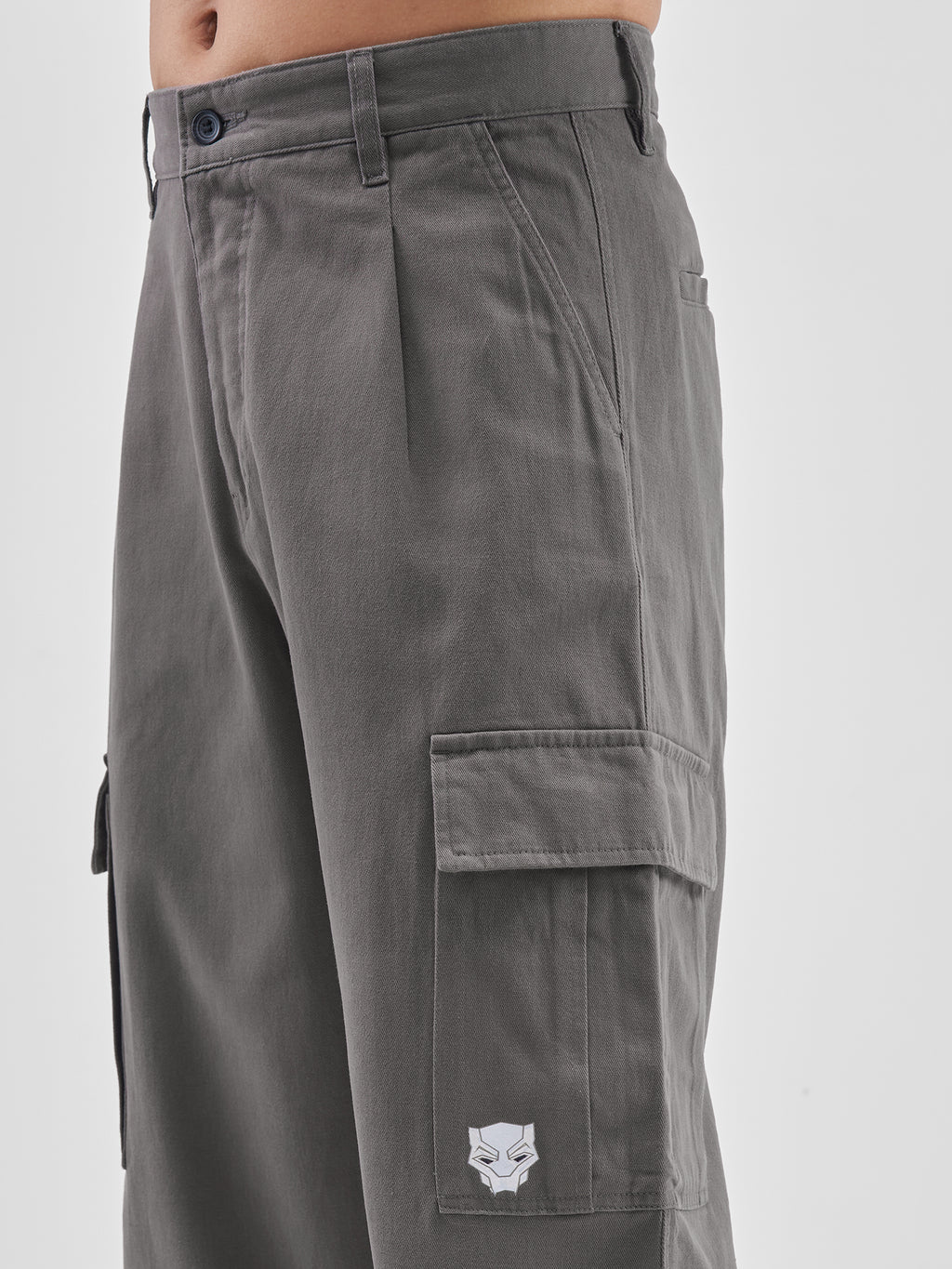 Marvel By Highlander Men Grey Black Panther Loose Fit Solid Cargos - Grey - Image 5