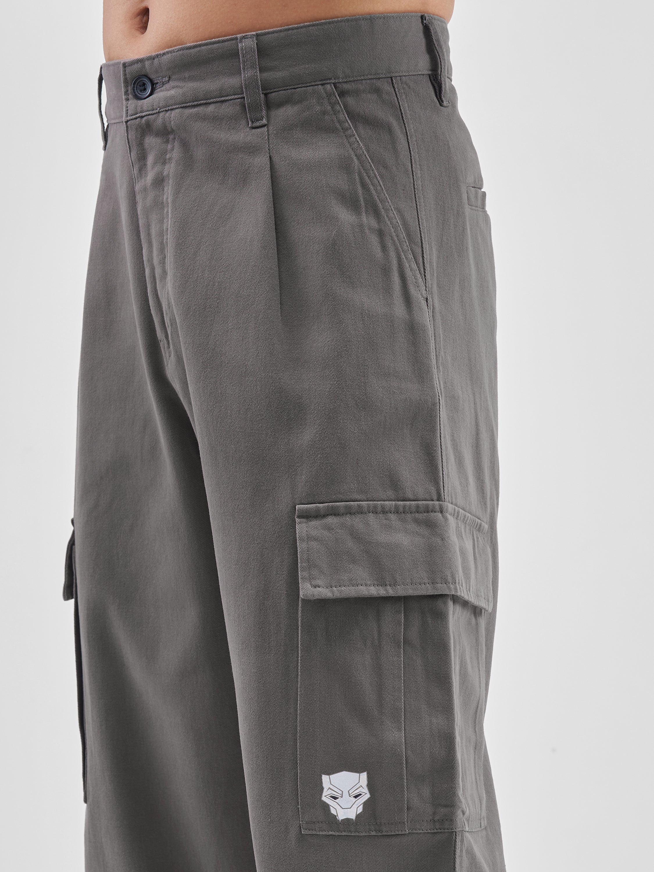 Marvel By Highlander Men Grey Black Panther Loose Fit Solid Cargos - Grey - Image 5