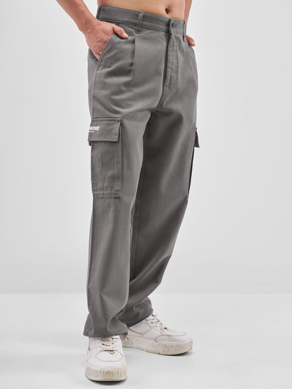 Marvel By Highlander Men Grey Black Panther Loose Fit Solid Cargos - Grey - Image 6