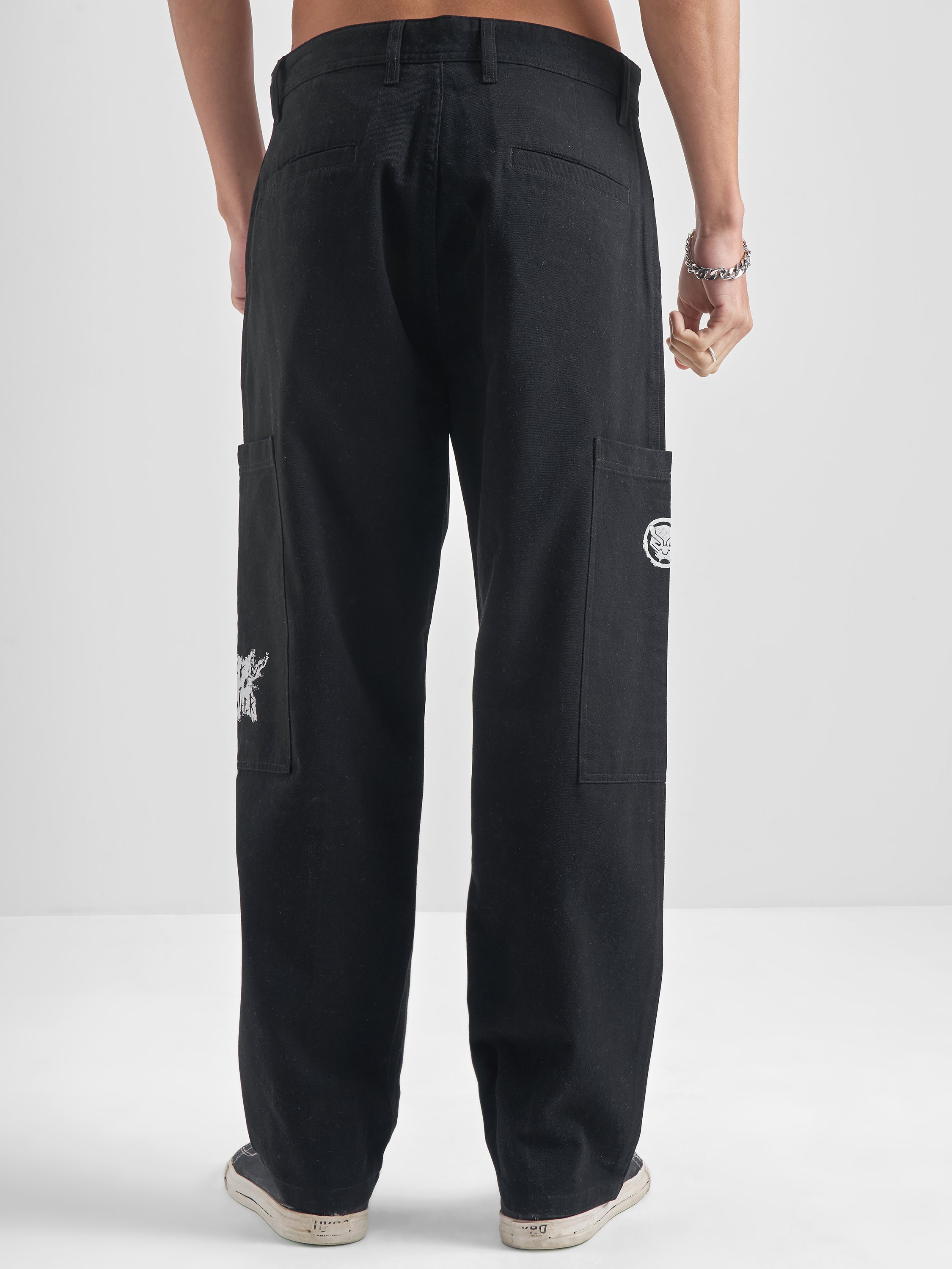 Marvel By Highlander Men Black Black Panther Relaxed Fit Solid Cargos - Black - Image 3