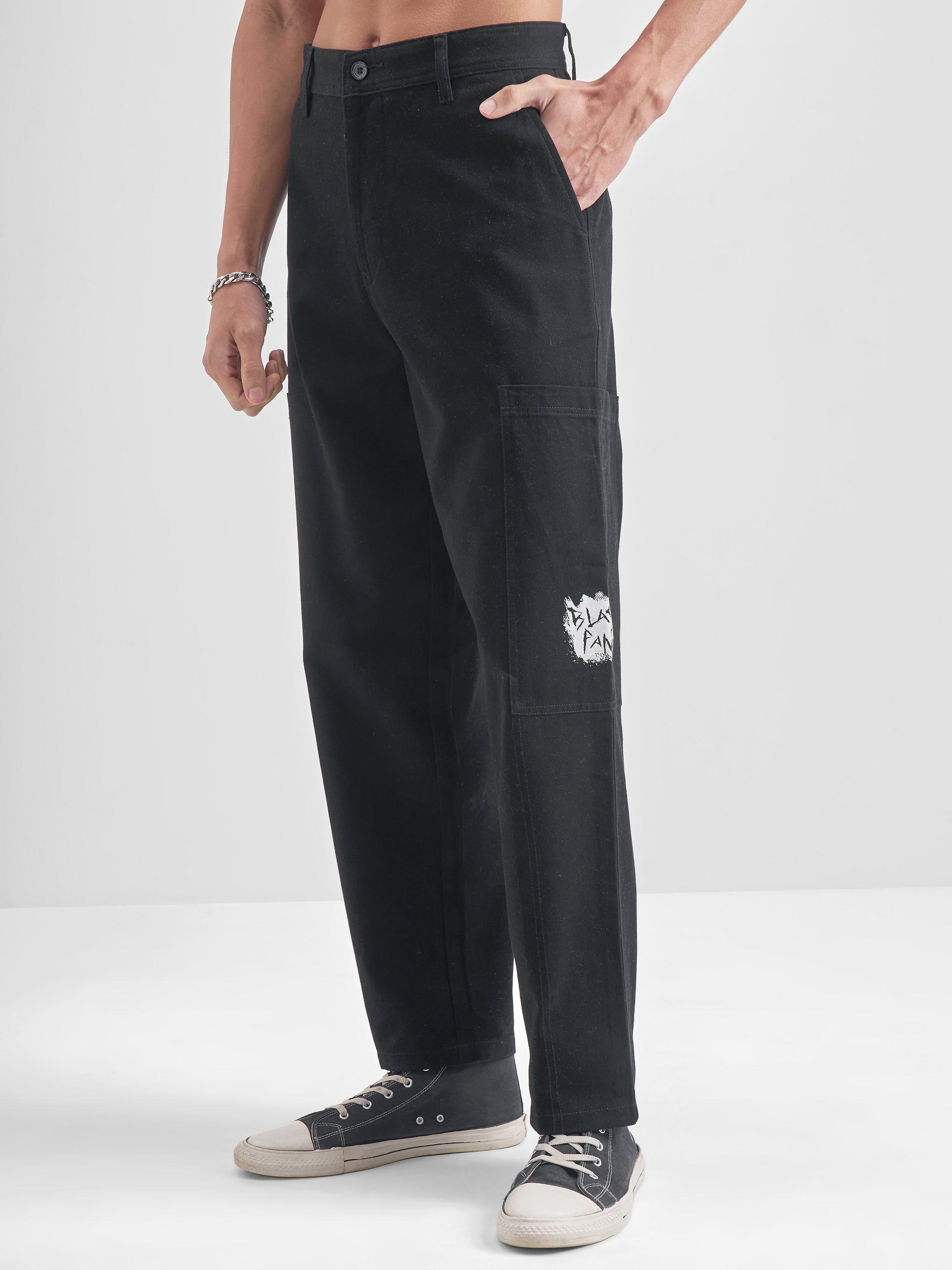 Marvel By Highlander Men Black Black Panther Relaxed Fit Solid Cargos - Black - Image 4