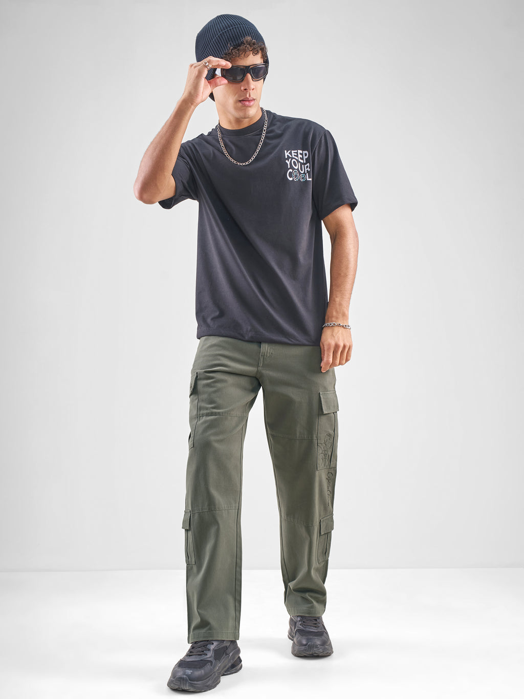 Marvel By Highlander Men Olive Iron Man Straight Fit Solid Cargos - Olive - Image 2