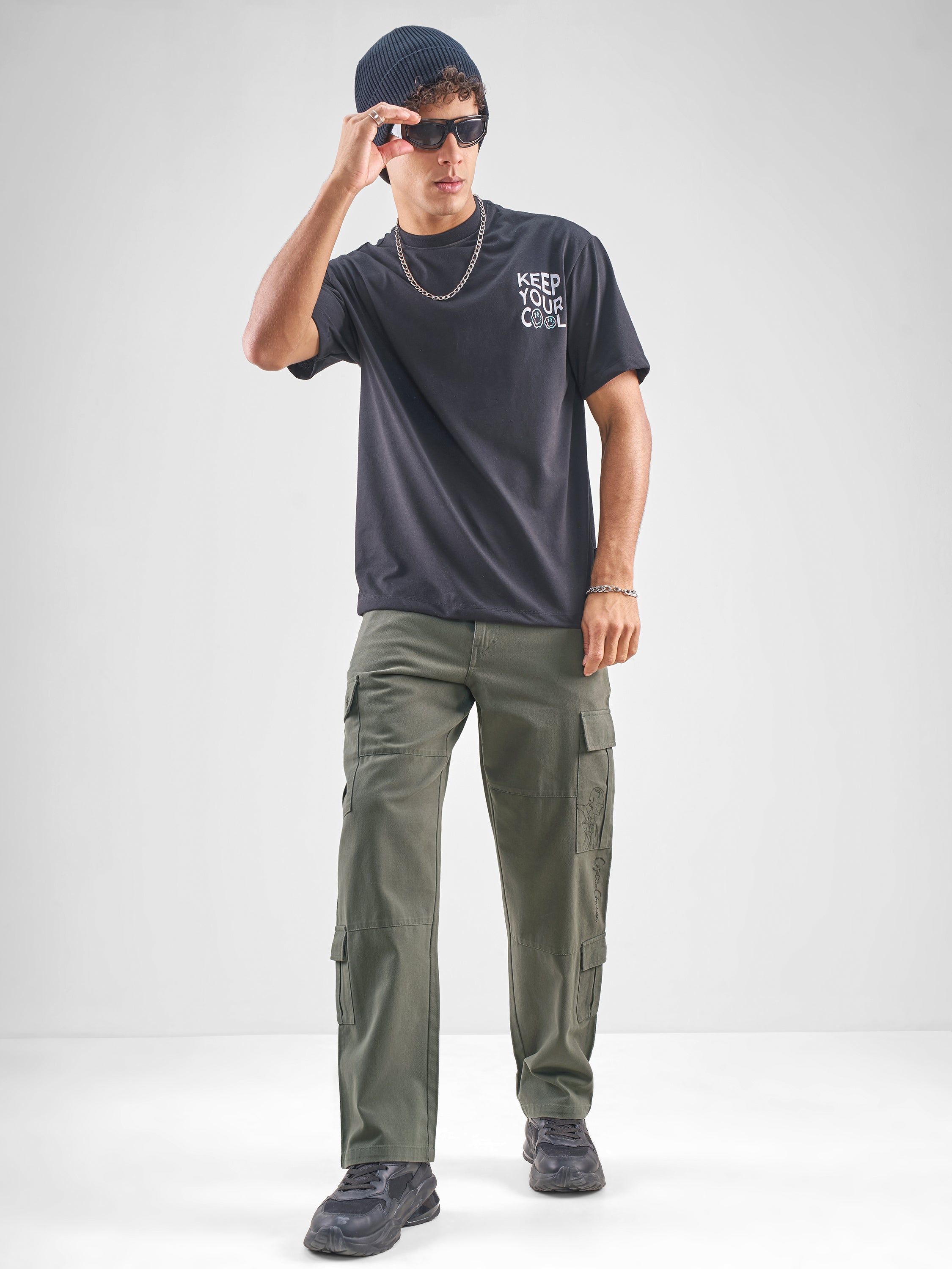 Marvel By Highlander Men Olive Iron Man Straight Fit Solid Cargos - Olive - Image 2