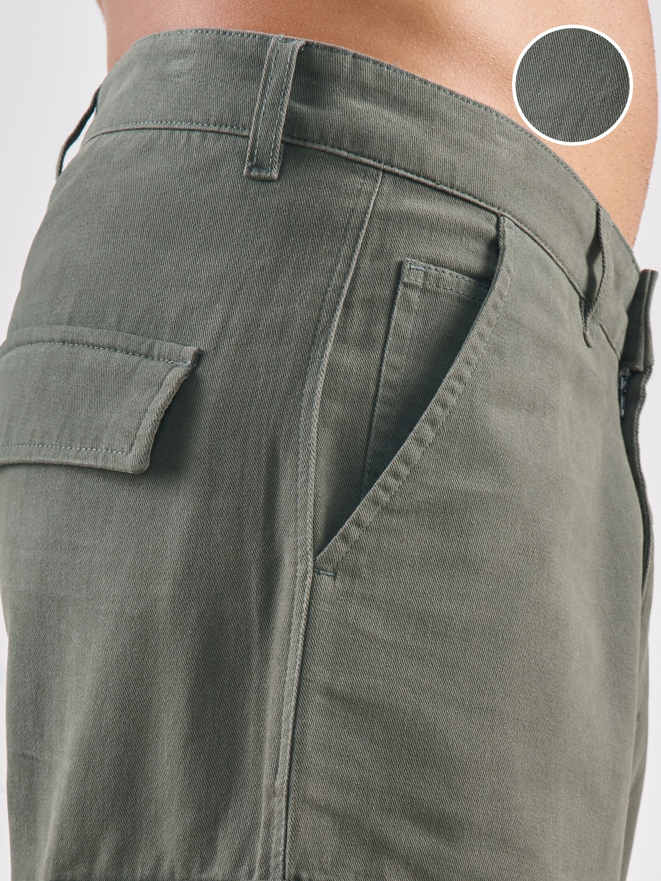 Marvel By Highlander Men Olive Iron Man Straight Fit Solid Cargos - Olive - Image 5