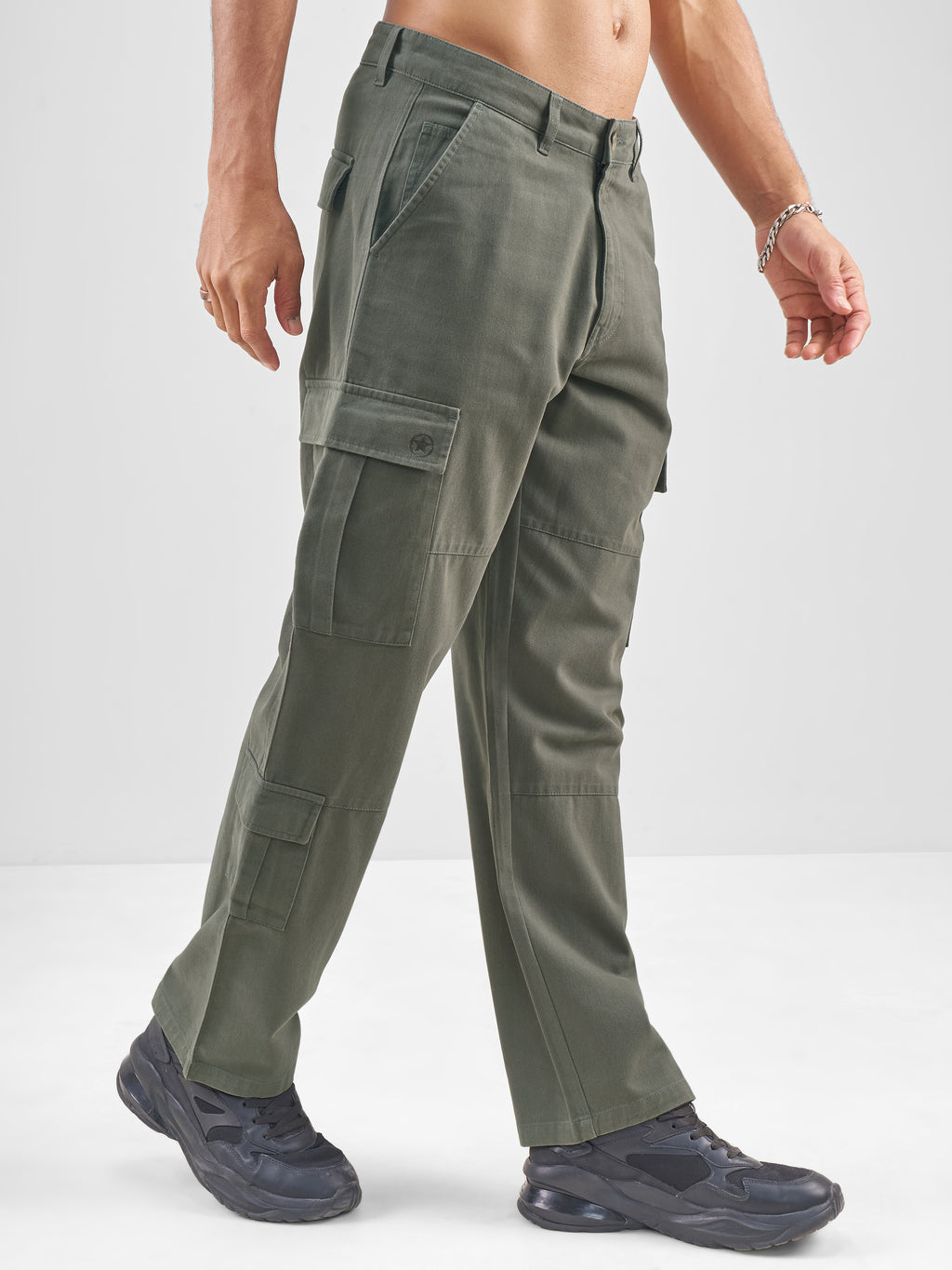 Marvel By Highlander Men Olive Iron Man Straight Fit Solid Cargos - Olive - Image 6