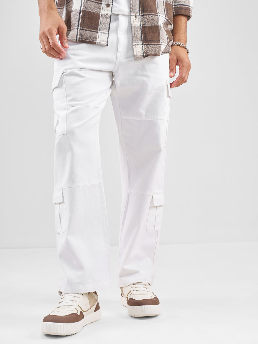 Marvel By Highlander Men White Iron Man Straight Fit Solid Cargos - White - Image 1