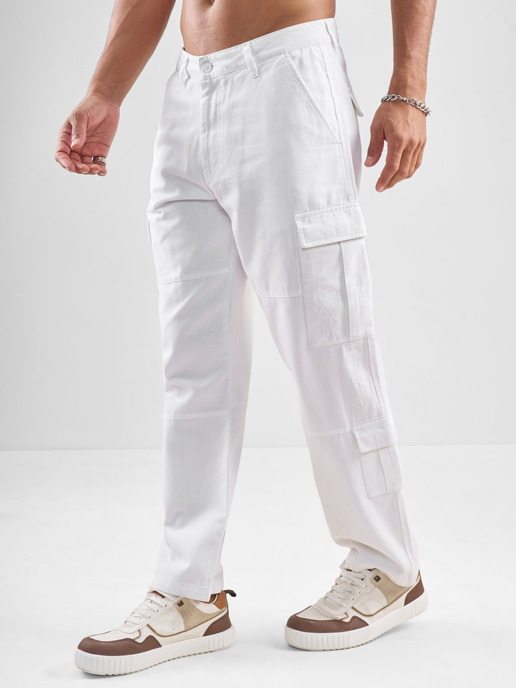 Marvel By Highlander Men White Iron Man Straight Fit Solid Cargos - White - Image 4