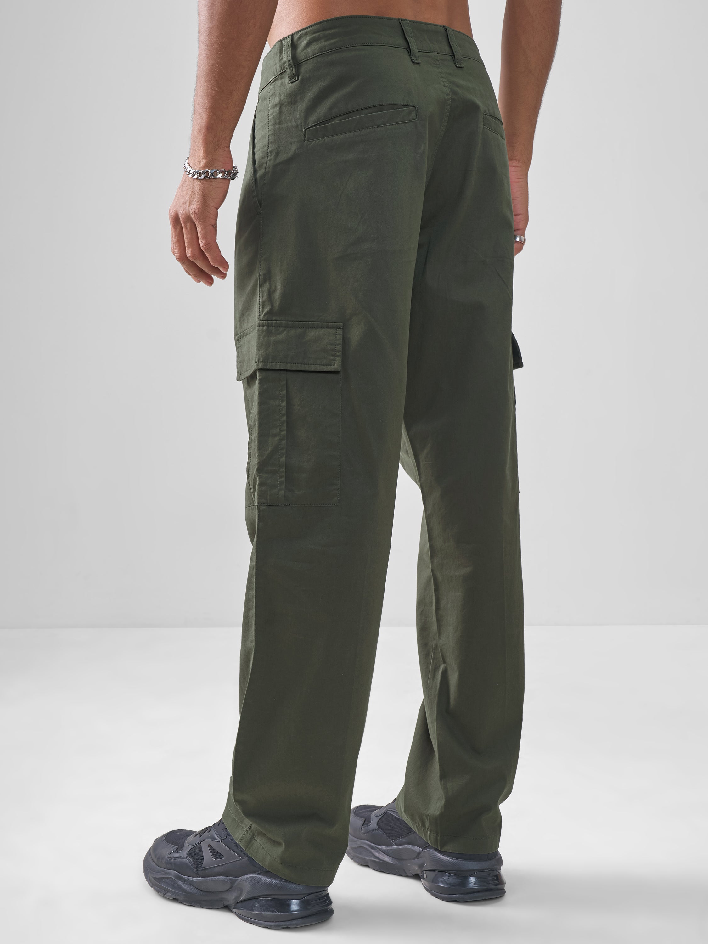 Marvel By Highlander Men Olive Iron Man Straight Fit Solid Cargos - Olive - Image 3