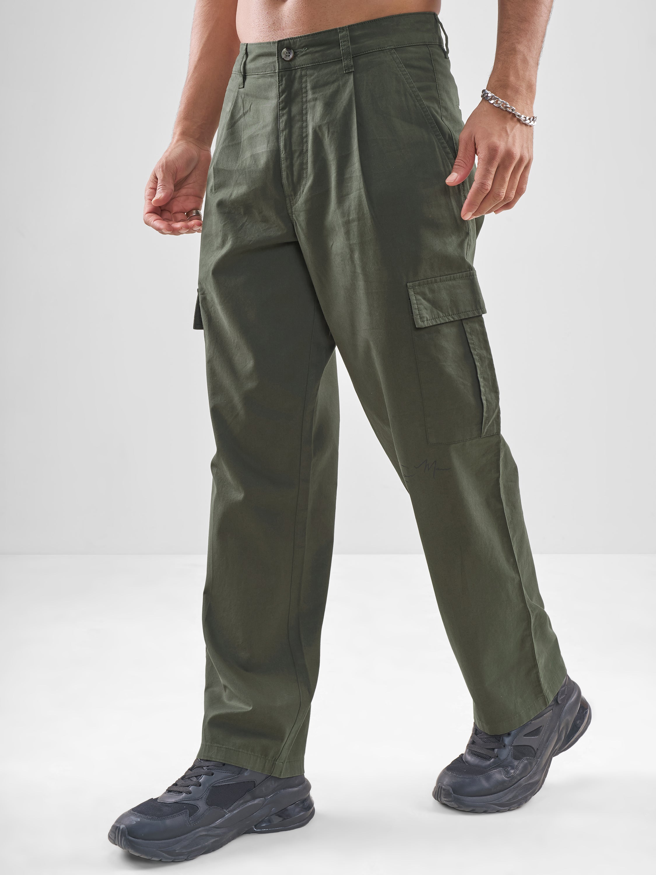 Marvel By Highlander Men Olive Iron Man Straight Fit Solid Cargos - Olive - Image 4