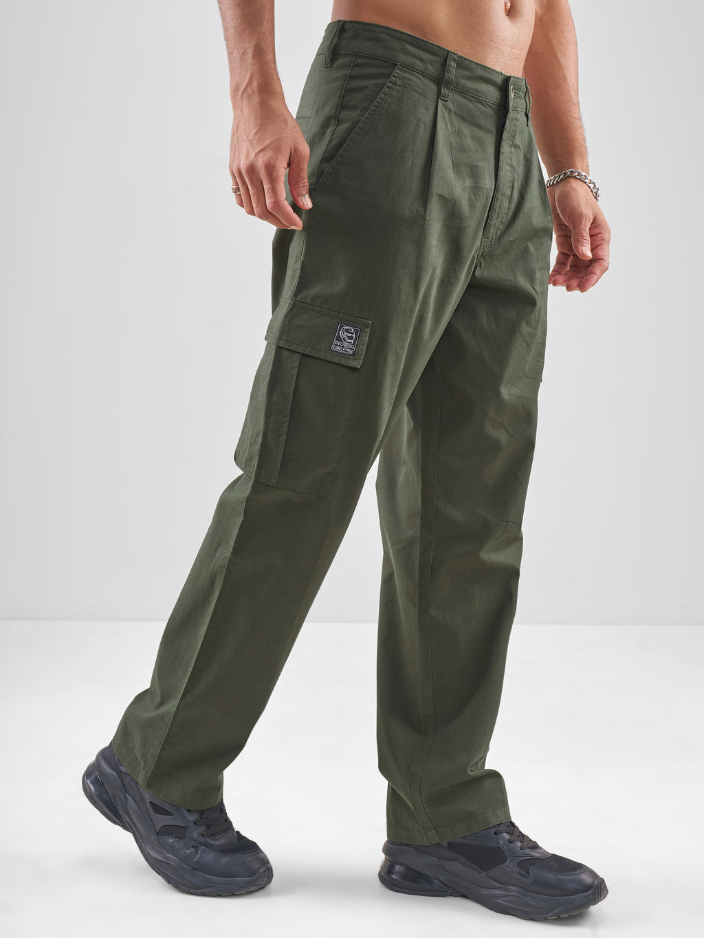 Marvel By Highlander Men Olive Iron Man Straight Fit Solid Cargos - Olive - Image 6